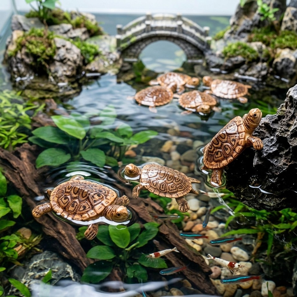 5Pcs Floating Turtle Figurines Simulation Ornament for Aquarium Fish Tank Decor