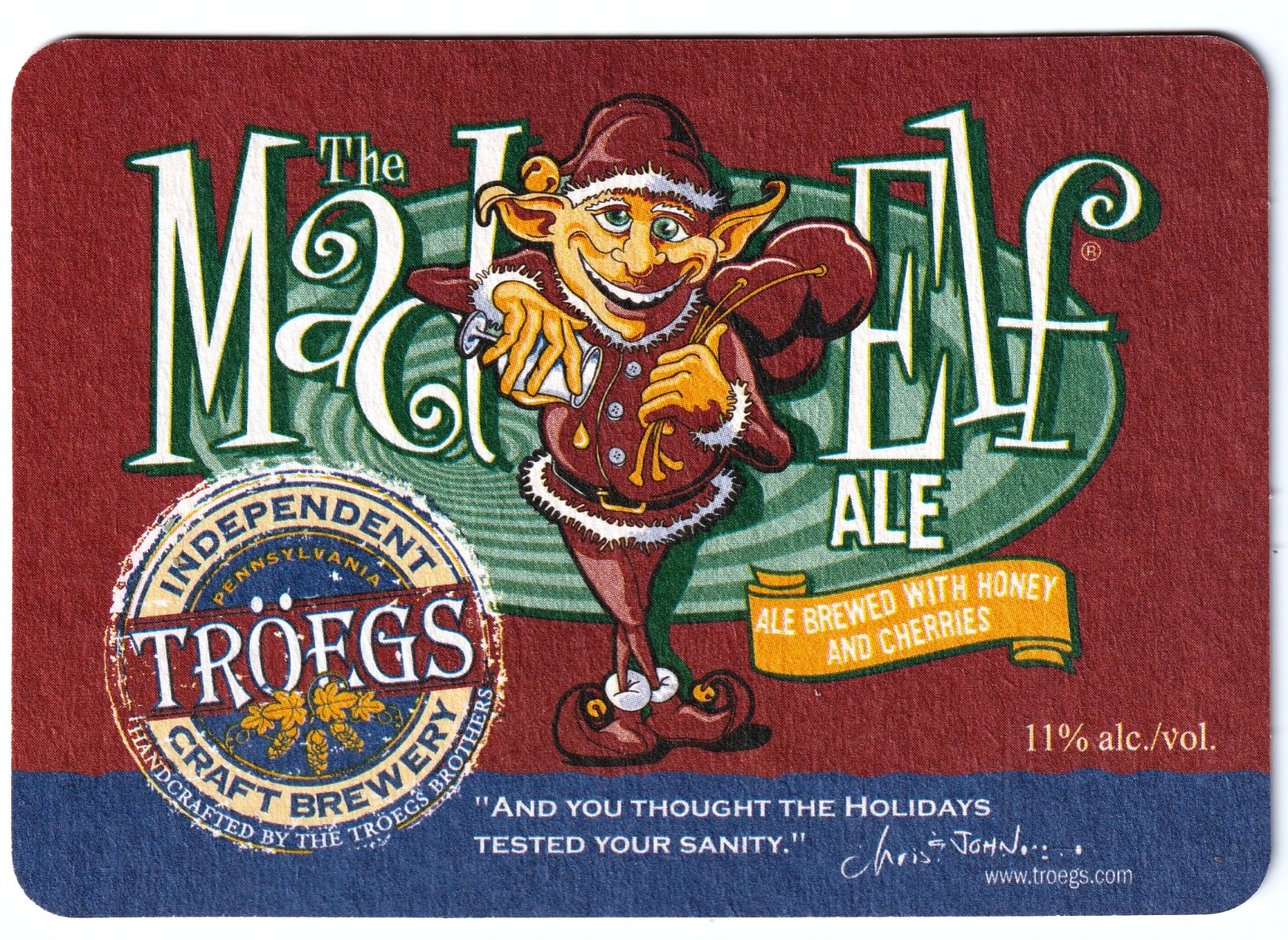 Troegs Independent Craft Brewery Mad Elf   Beer Coaster Hershey PA