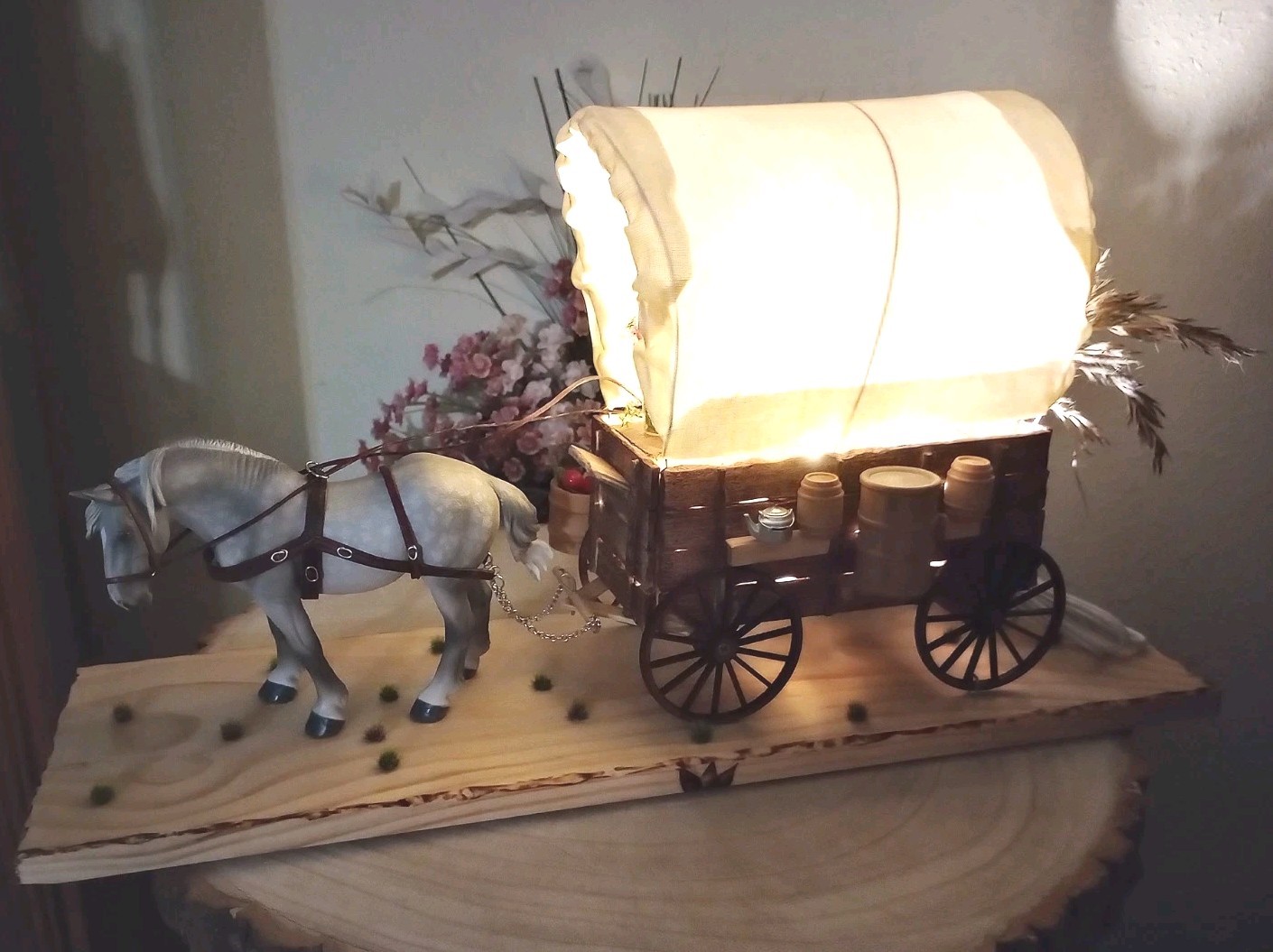 OOAK Handcrafted Covered Wagon Table Lamp Breyer Horse Rustic Cowboys Theme OOAK Handcrafted Covered Wagon Table Lamp Breyer Horse Rustic Cowboys Theme