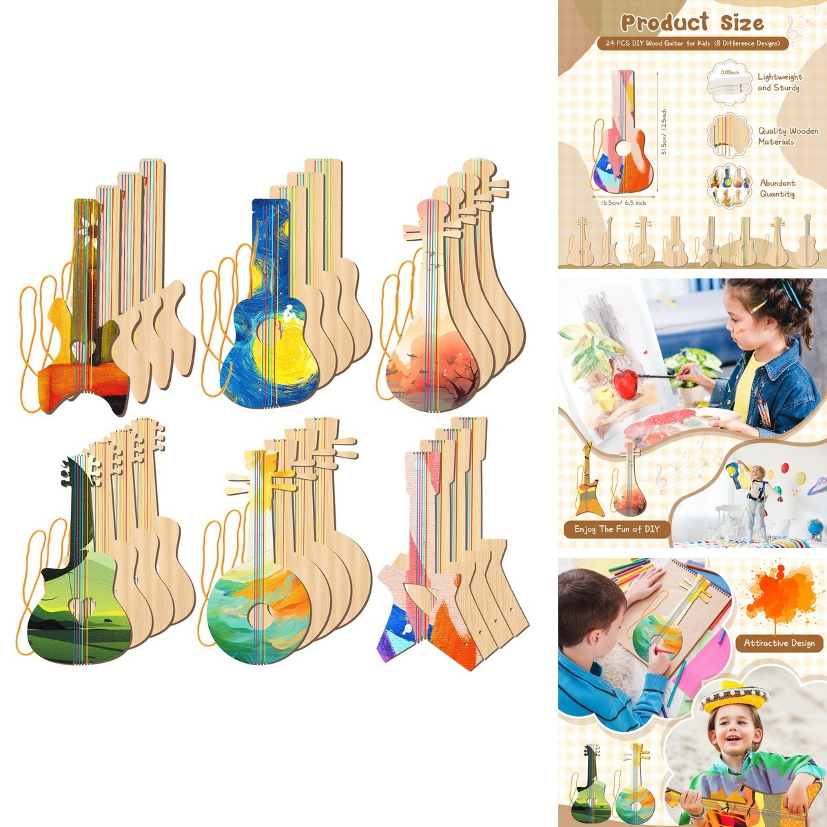 Syhood 24 Pcs Wood Guitar Cutouts 12 x 6.5 Inches Classic