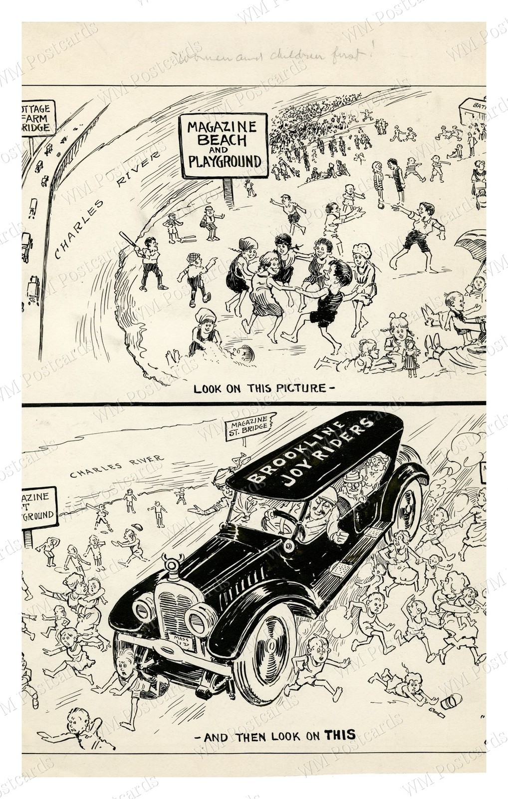 Cambridge Massachusetts 1923 Magazine Beach Joy Riders Cartoon Standard Postcard