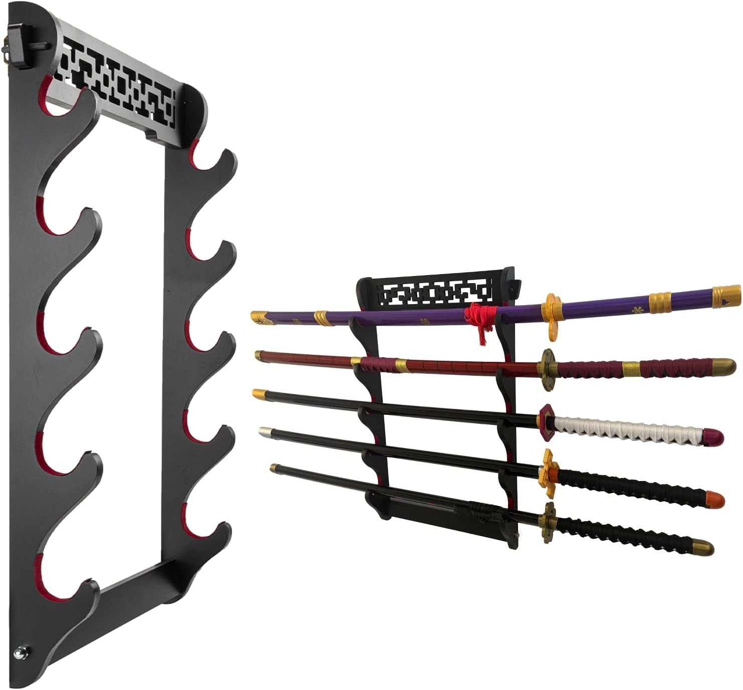Sword Holder Katana Wall Mount - 5 Tier Samurai Display Rack Wand Black Sword Holder Katana Wall Mount - 5 Tier Samurai Display Rack Wand Black