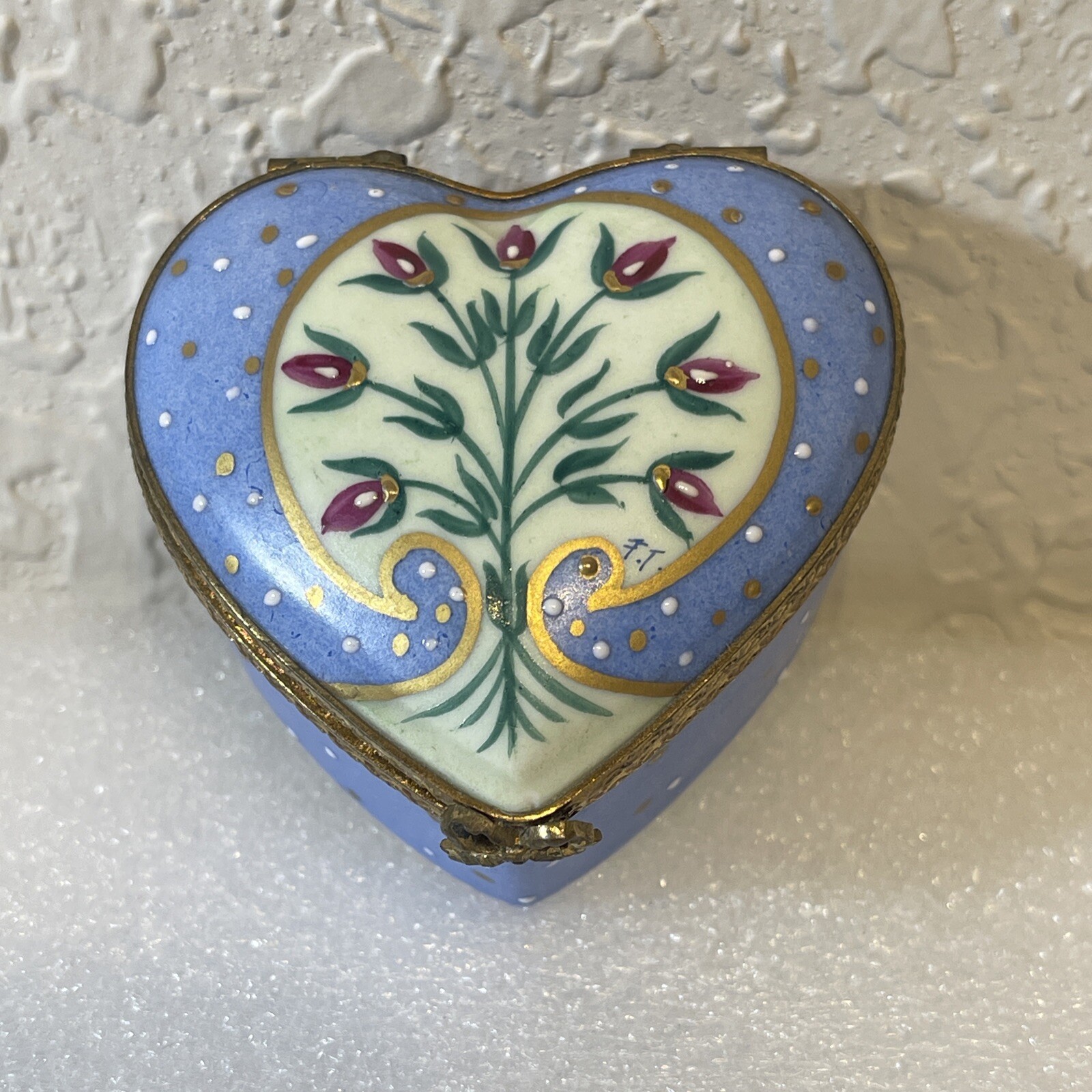 Vintage Laure Selignac David Orgell Limoge France Peint Main Heart Trinket Box