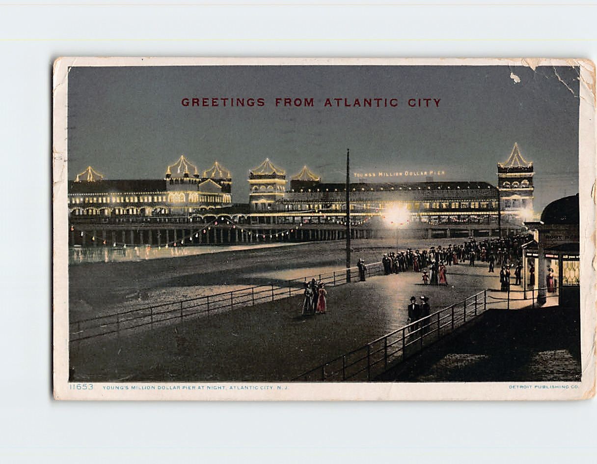 Postcard Young\'s Million Dollar Pier at Night Atlantic City NJ USA