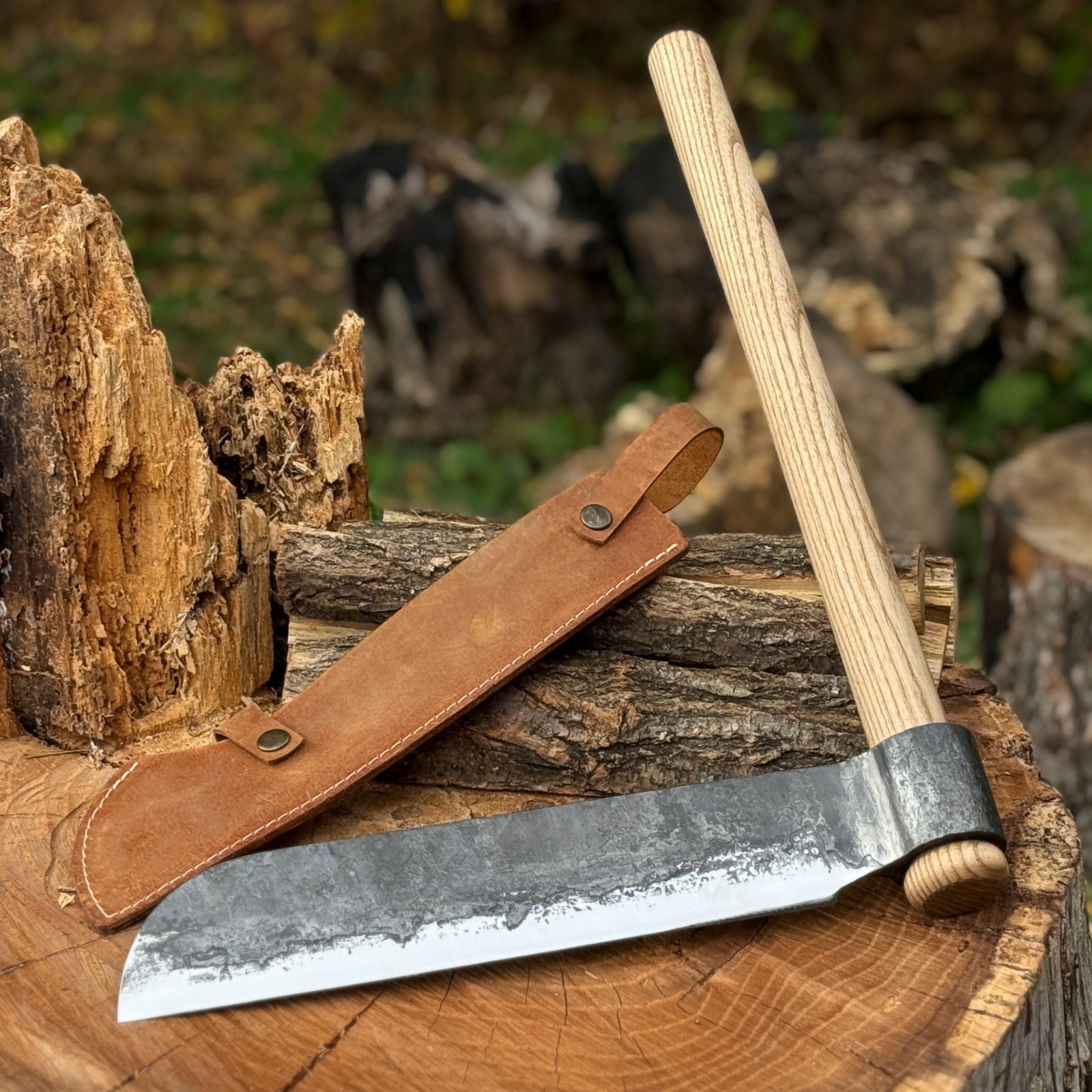 Wood Splitting Froe Hand Forged Riving Froe 52100 Steel Ash Handle Sheath