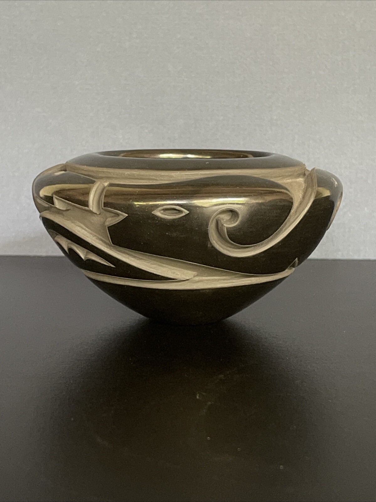 Effie Garcia Vintage Santa Clara Pueblo Burnished Blackware Avanyu Jar