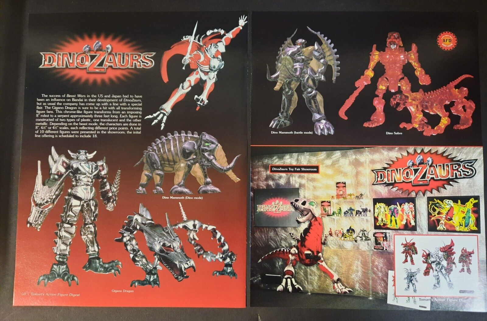 DINOZAURS Action Figures Bandai Dino Sabre ~ 2x Magazine Preview Pages/PRINT AD