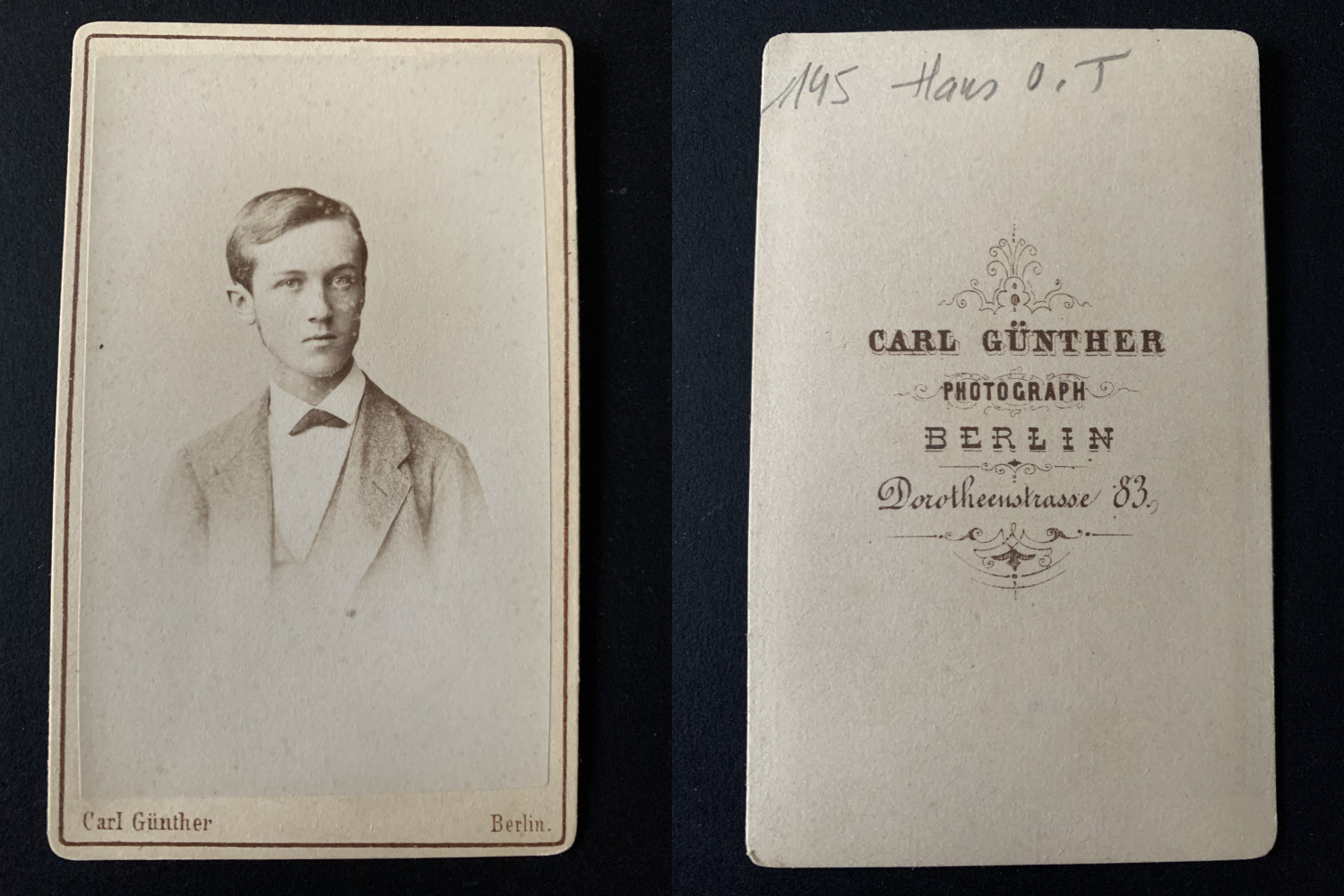 Günther, Berlin, Hans von Türckheim young man vintage albumen print CDV.Hans