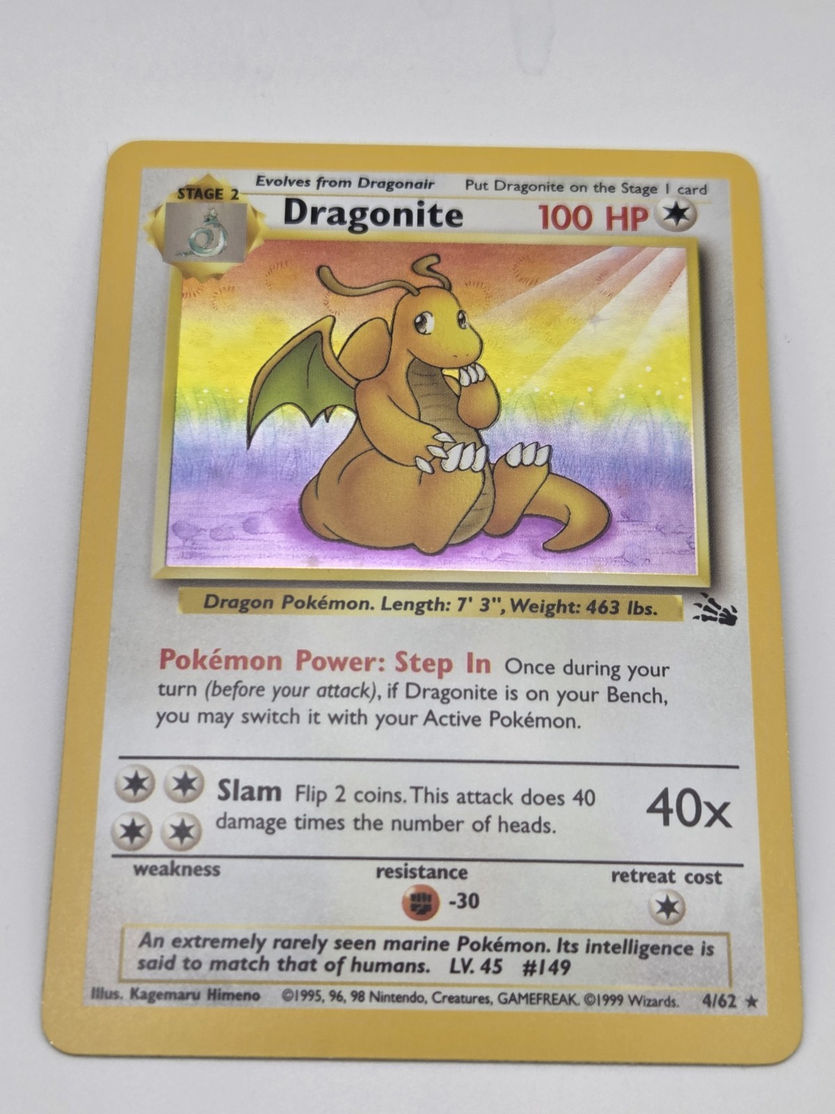 Dragonite Holo 4/62 Fossil Unlimited - 1999 WOTC - LP/MP