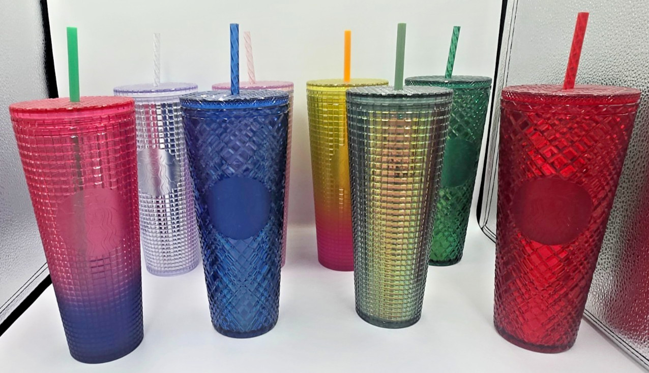 Starbucks Textured Cup Tumbler 8 Lot Coffee Collectible Multi-Color 24 OZ Straws