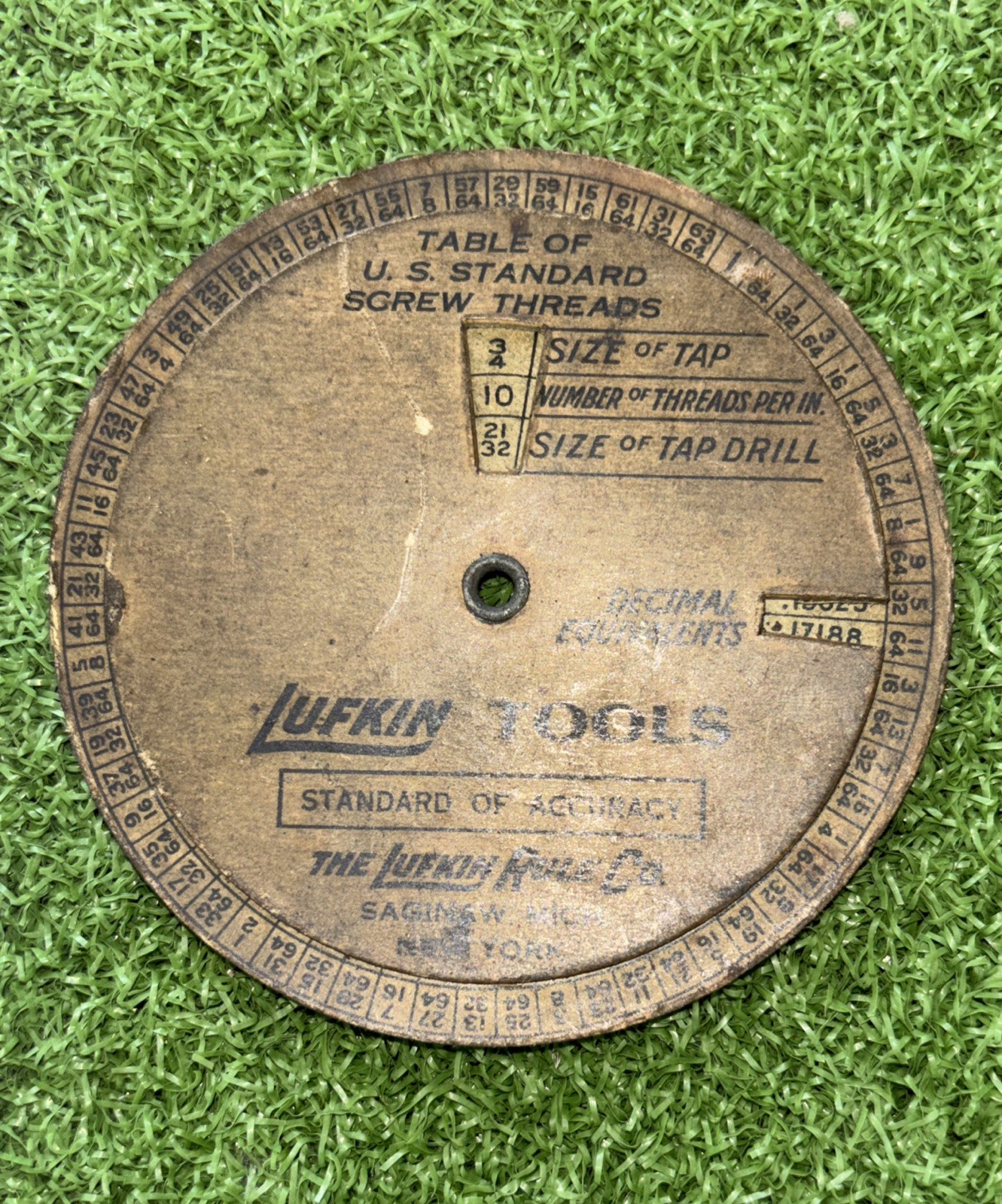 Vintage 1935 Lufkin Tools Wheel Chart Calculator Screw Threads Tap Drill Sizes