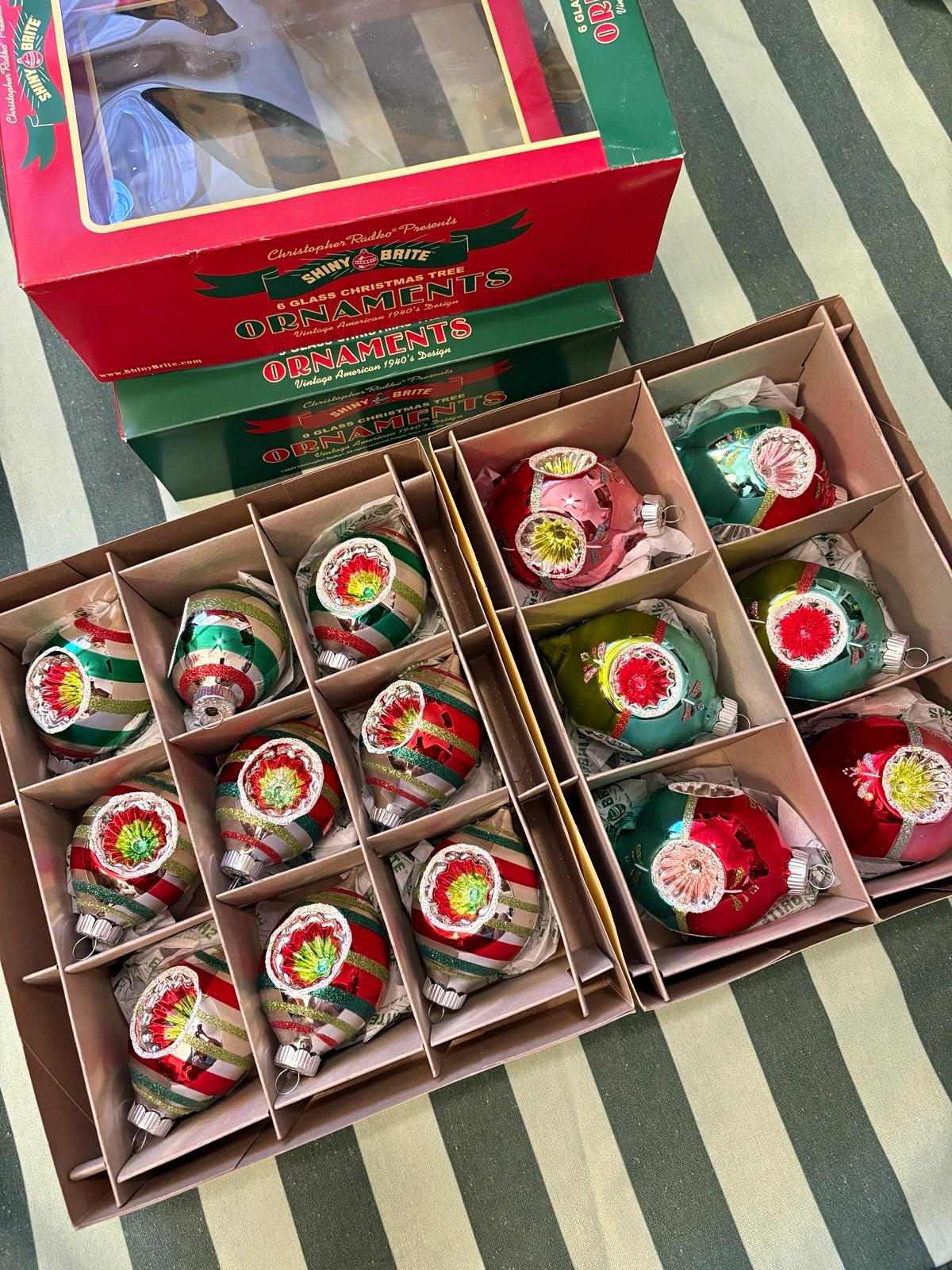 Shiny Brite Vintage Reproduction Glass Ornament Boxed Lot 