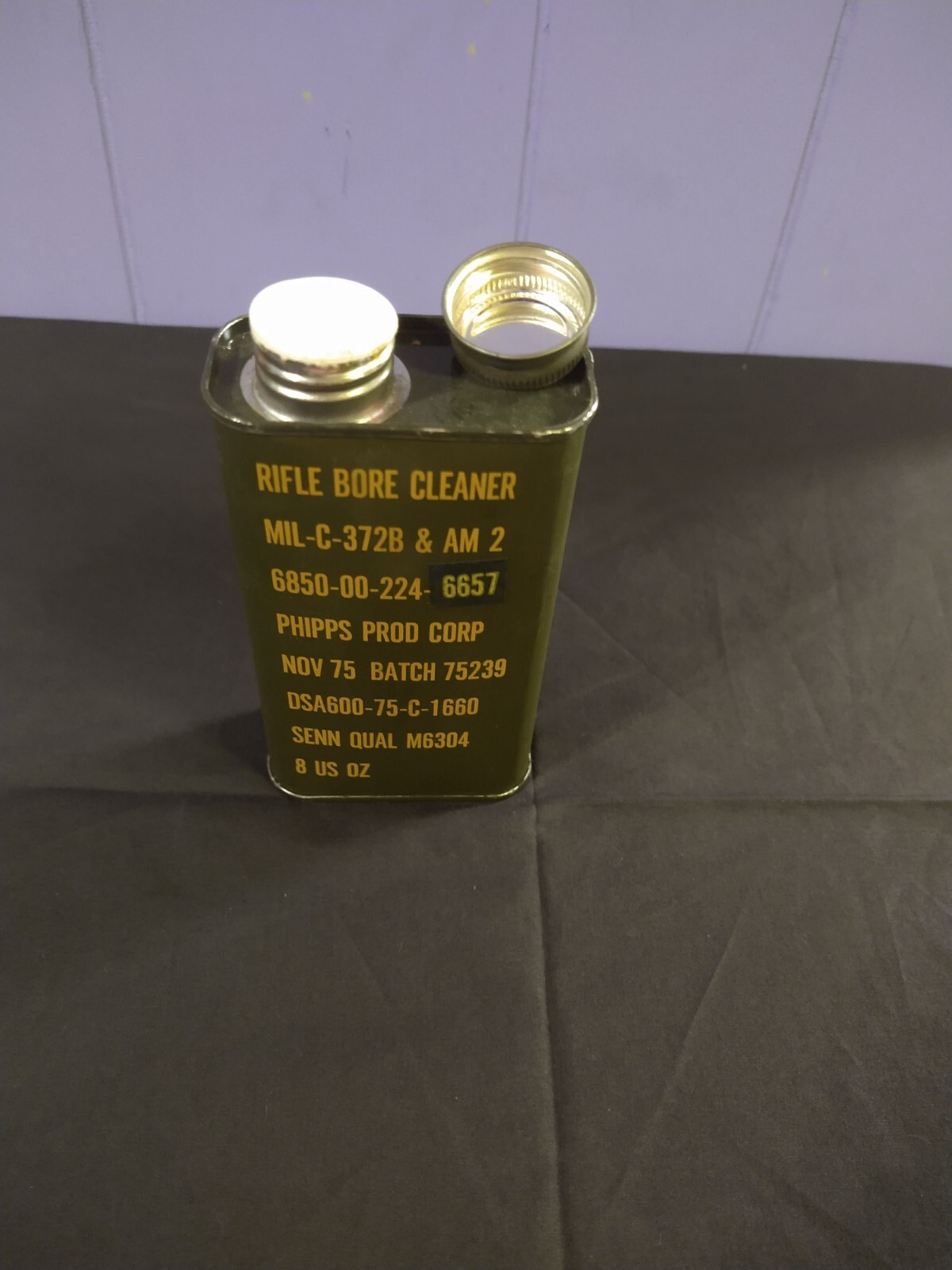 Vintage Vietnam Era Military Rifle Bore Cleaner 8 oz Metal Can Full    