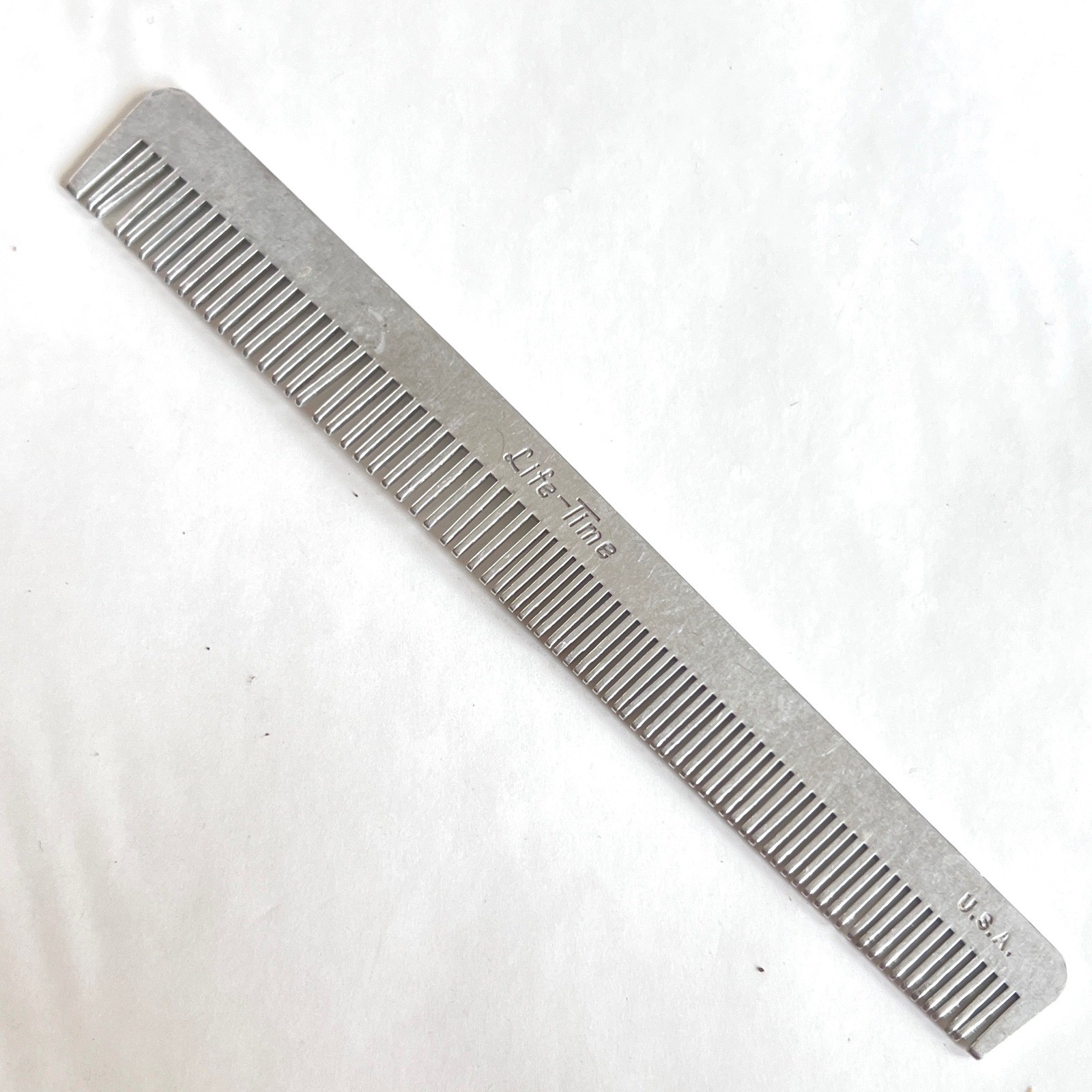Vintage Life-Time Aluminum Hair Comb Silver Metal Made in USA Barber EDC 7 Inch