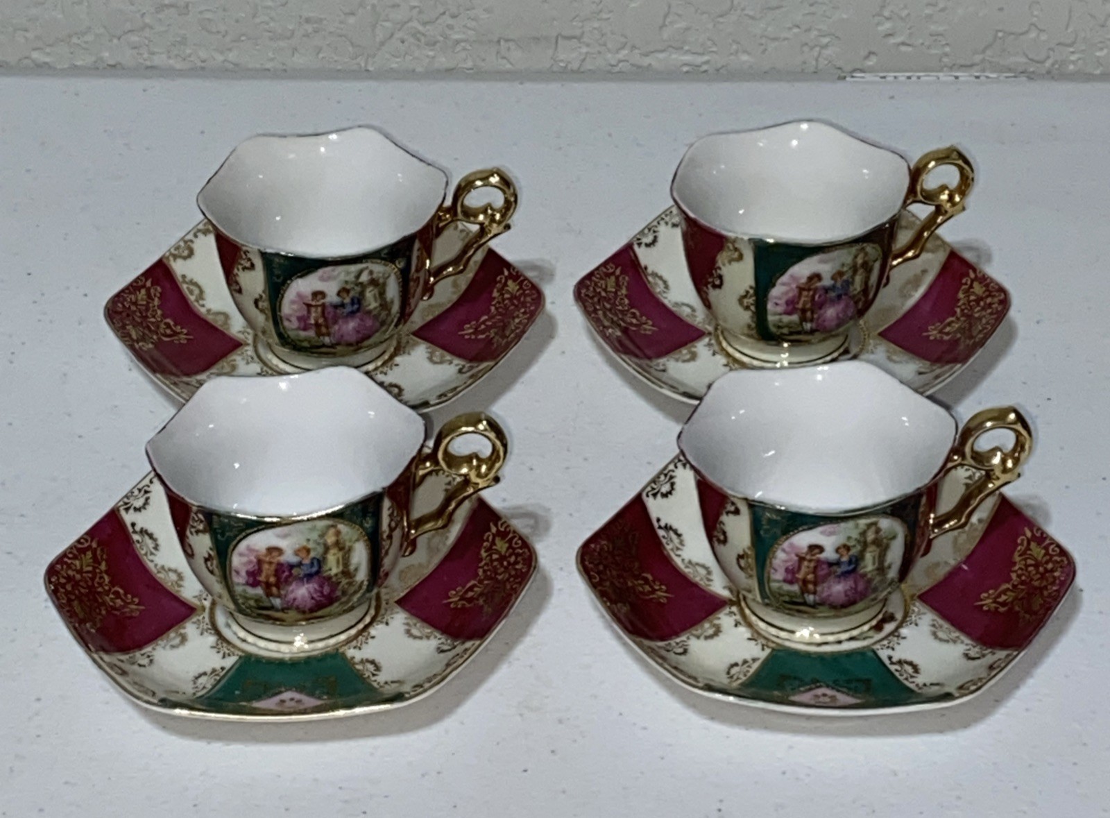 VTG Andrea S Demitasse Teacups with Saucers Cups Set Of 4 Made In Occupied Japan