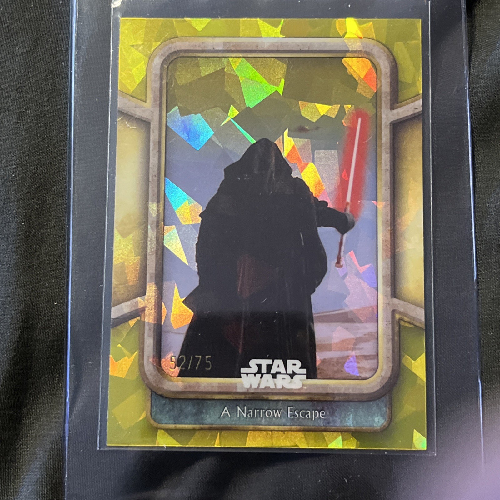 A Narrow Escape 2024 Topps Star Wars Sapphire YELLOW 52/75 Refractor Card #55