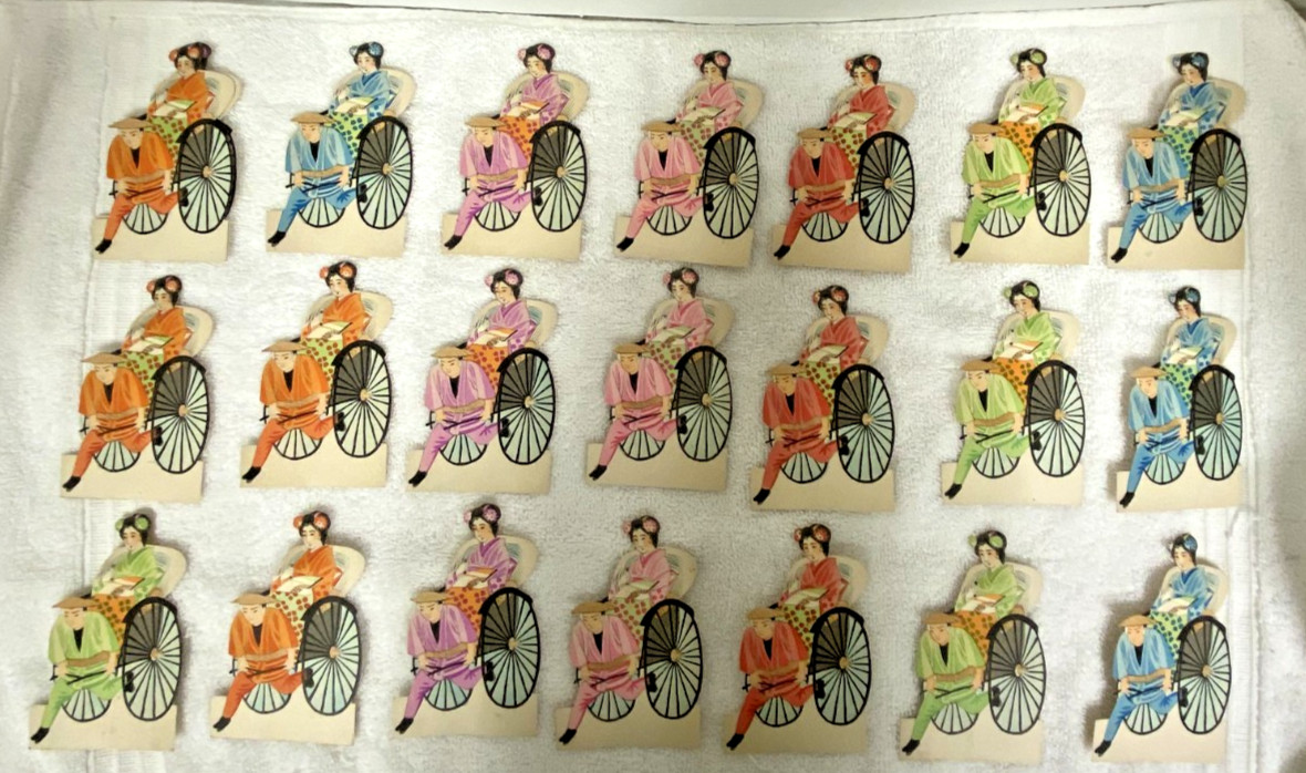 21 Vintage Ephemera Die Cut Figural Geisha Girl Rickshaw Place Cards Decorations