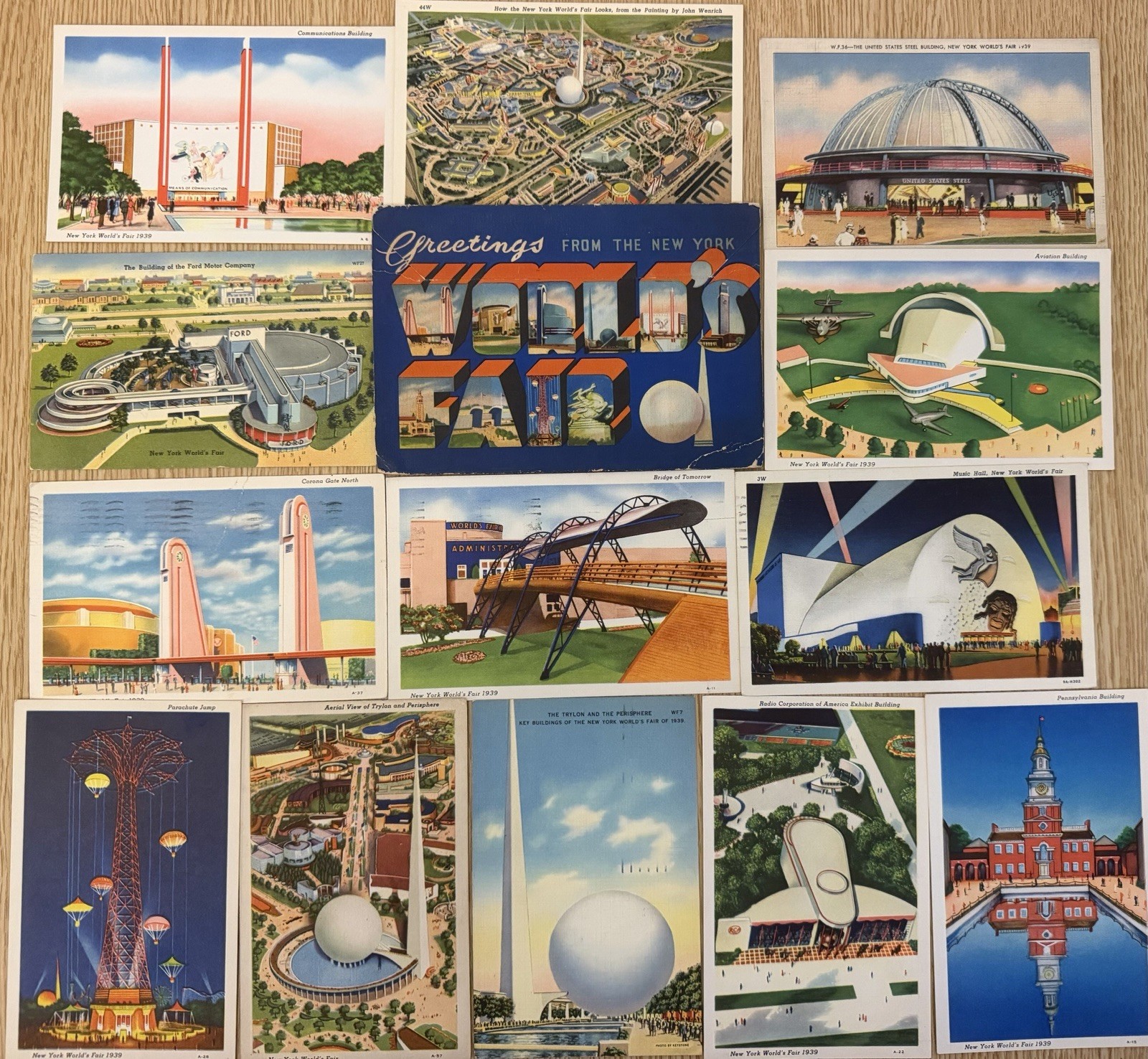 Lot of 90+ 1939 New York Worlds Fair Postcards plus Fold Out Estate Find Lot of 90+ 1939 New York Worlds Fair Postcards plus Fold Out Estate Find