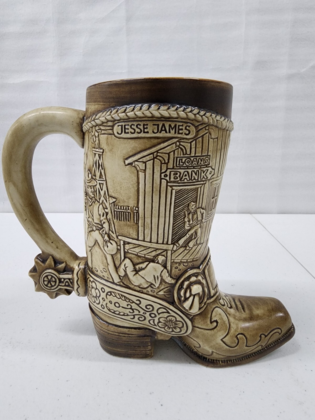 1981 American Heritage Commemorative Stein Boot Jesse James Butch Cassidy Brazil