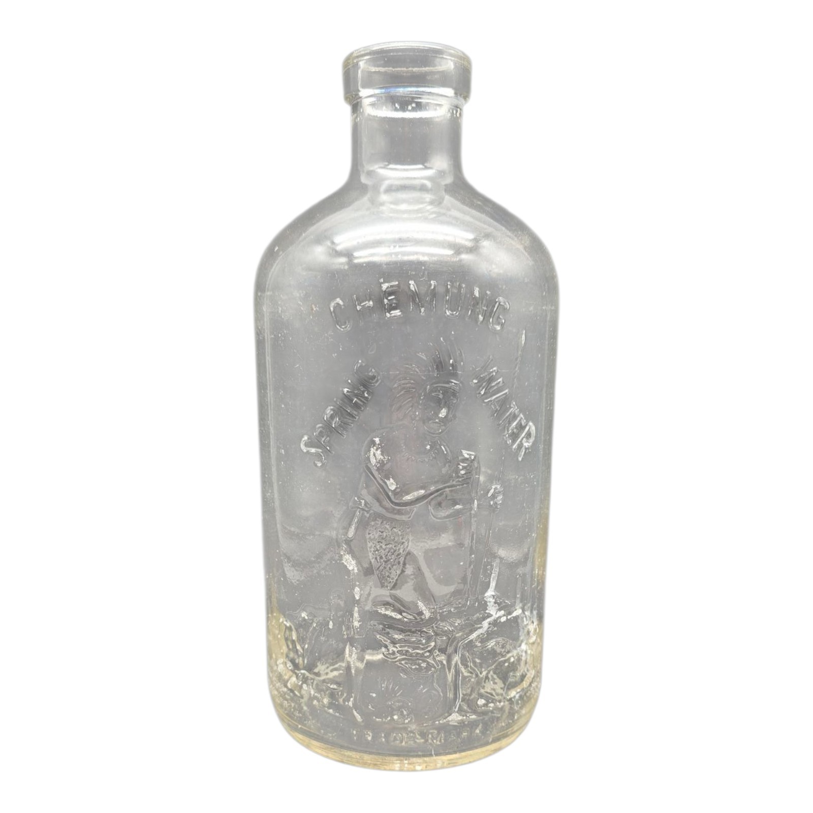 Original Vintage Chemung Spring Water Bottle Embossed Native American 64 Fl Oz