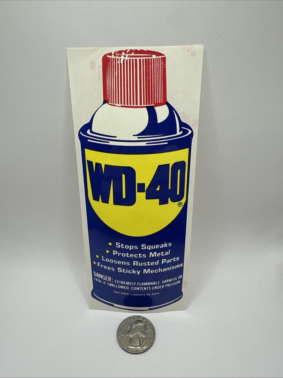 Vintage WD-40 Sticker Oil Can Product Shape Advertising Sticker Decal 6.25 x 2.5