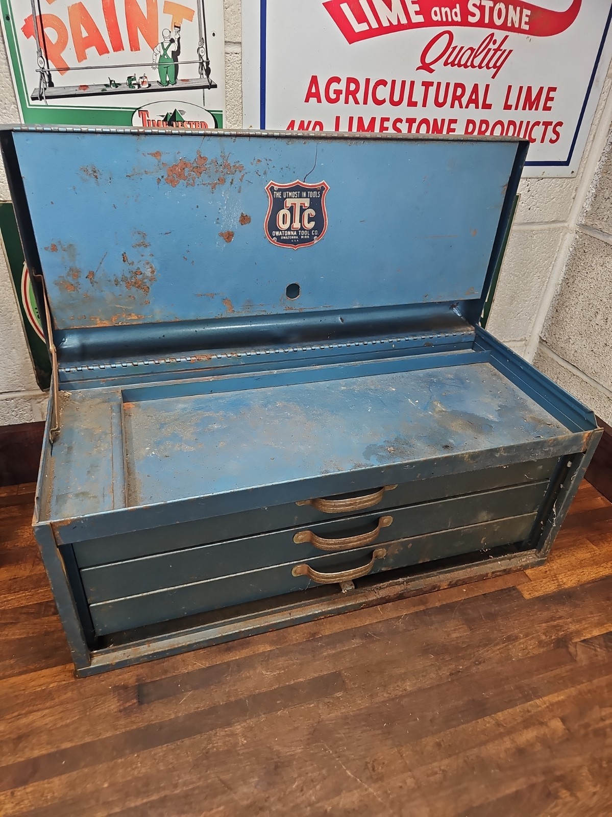 Vintage OTC Tool Chest Tool Box Owatonna Tool Co 3 Drawer Flip Top Rare