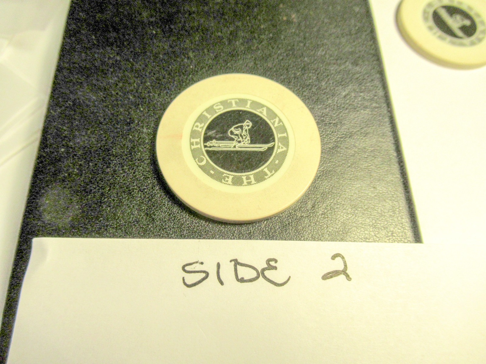 1937 THE CHRISTIANIA CASINO, SUN VALLEY IDAHO WHITE CREST & SEAL ROULETTE CHIP