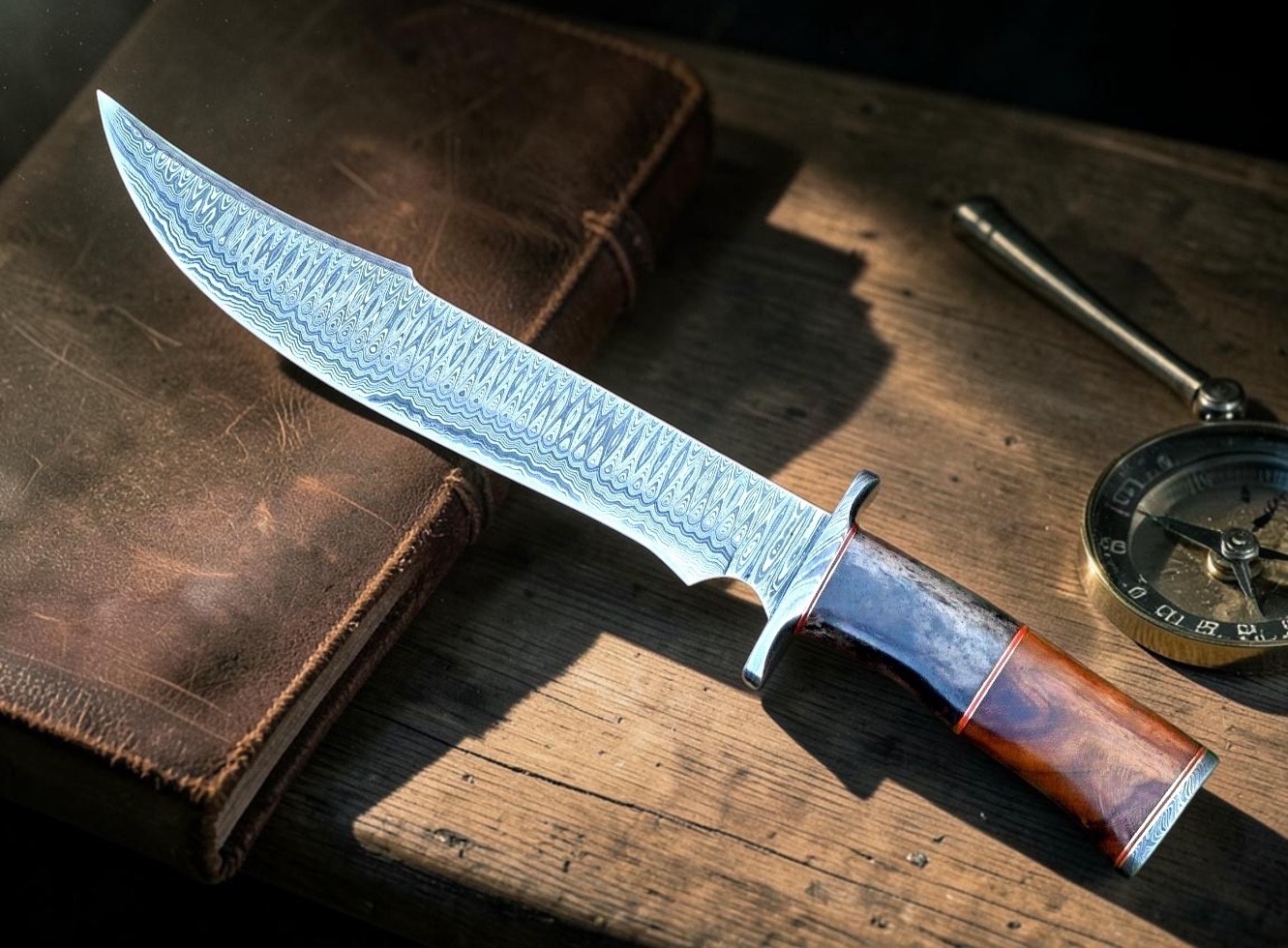Custom Handmade Damascus Steel 15 Inches Bowie Knife - Hunting Knife Custom Handmade Damascus Steel 15 Inches Bowie Knife - Hunting Knife