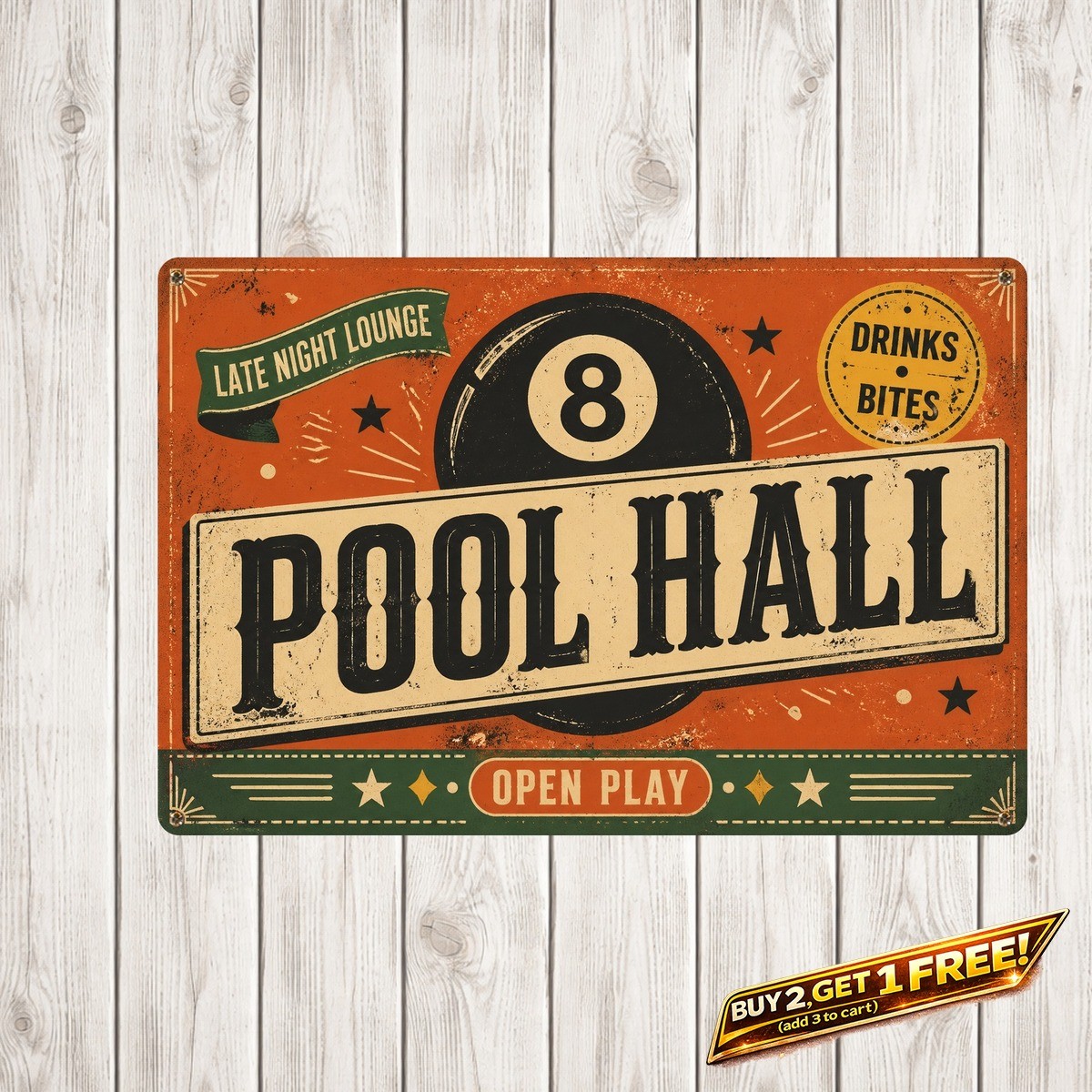 Billiards Club Vintage Tin Sign Game Room Pool Hall Metal Plaque