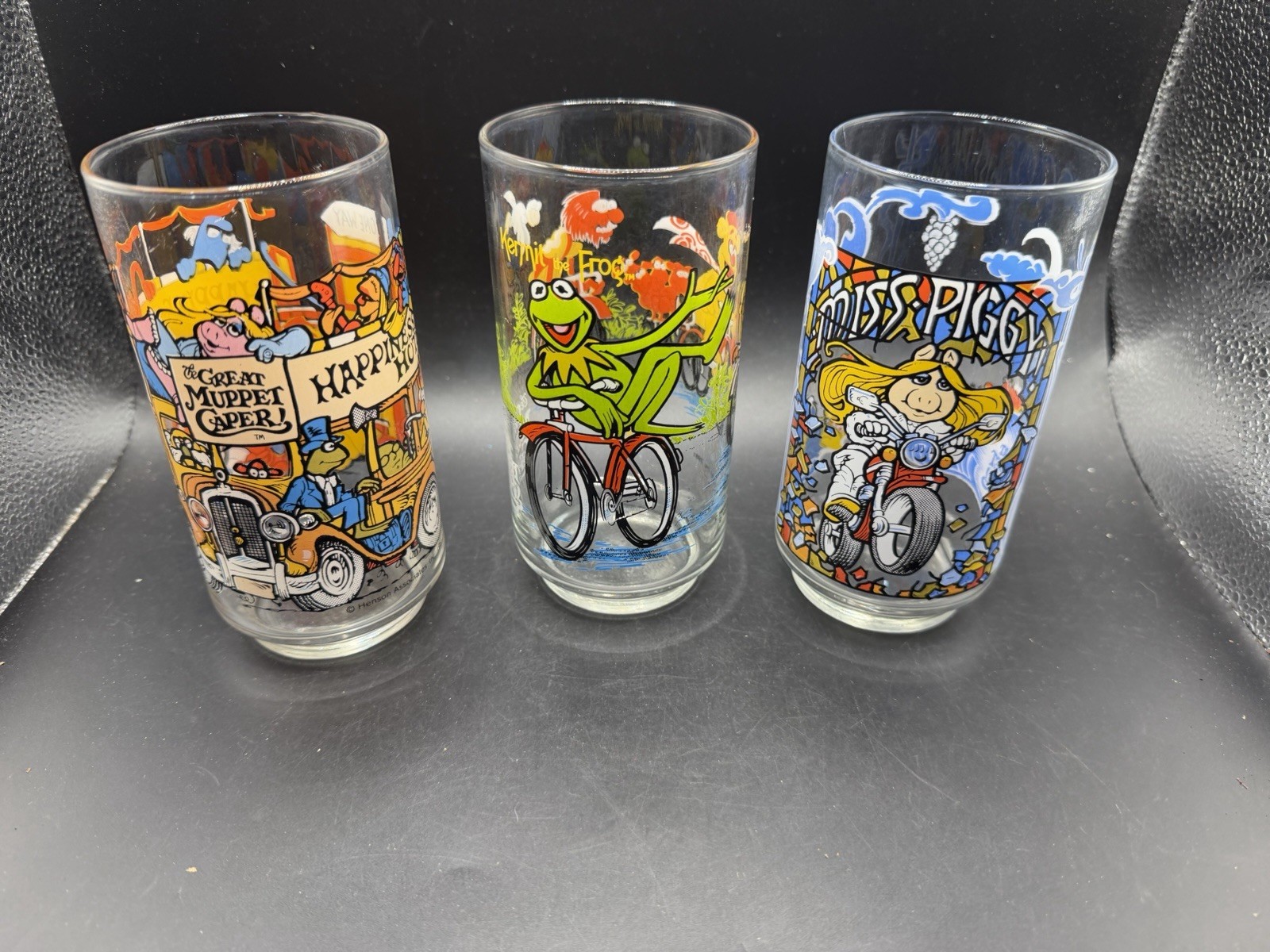 VTG 1981 McDonald\'s The Great Muppet Caper Glass Lot 3 Kermit, Miss Piggy, Hotel