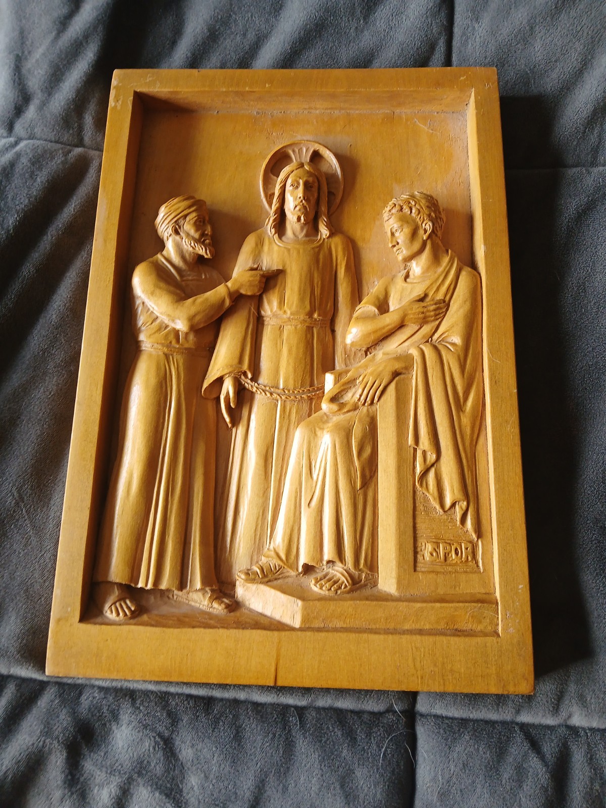 Antique Carved Wood Jesus Stations Of The Cross Incredible Detail 12x8 #1