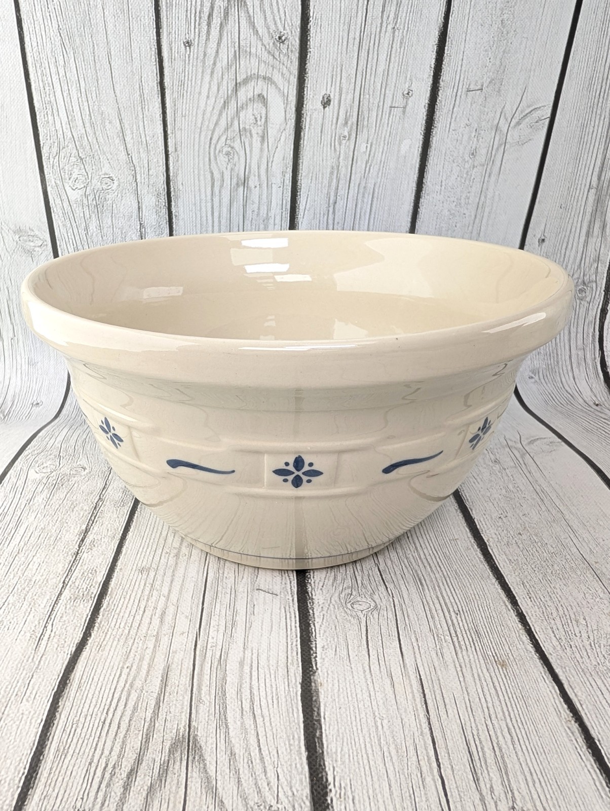 LONGABERGER POTTERY Woven Traditions~ CLASSIC BLUE LARGE 10” MIXING BOWL~USA