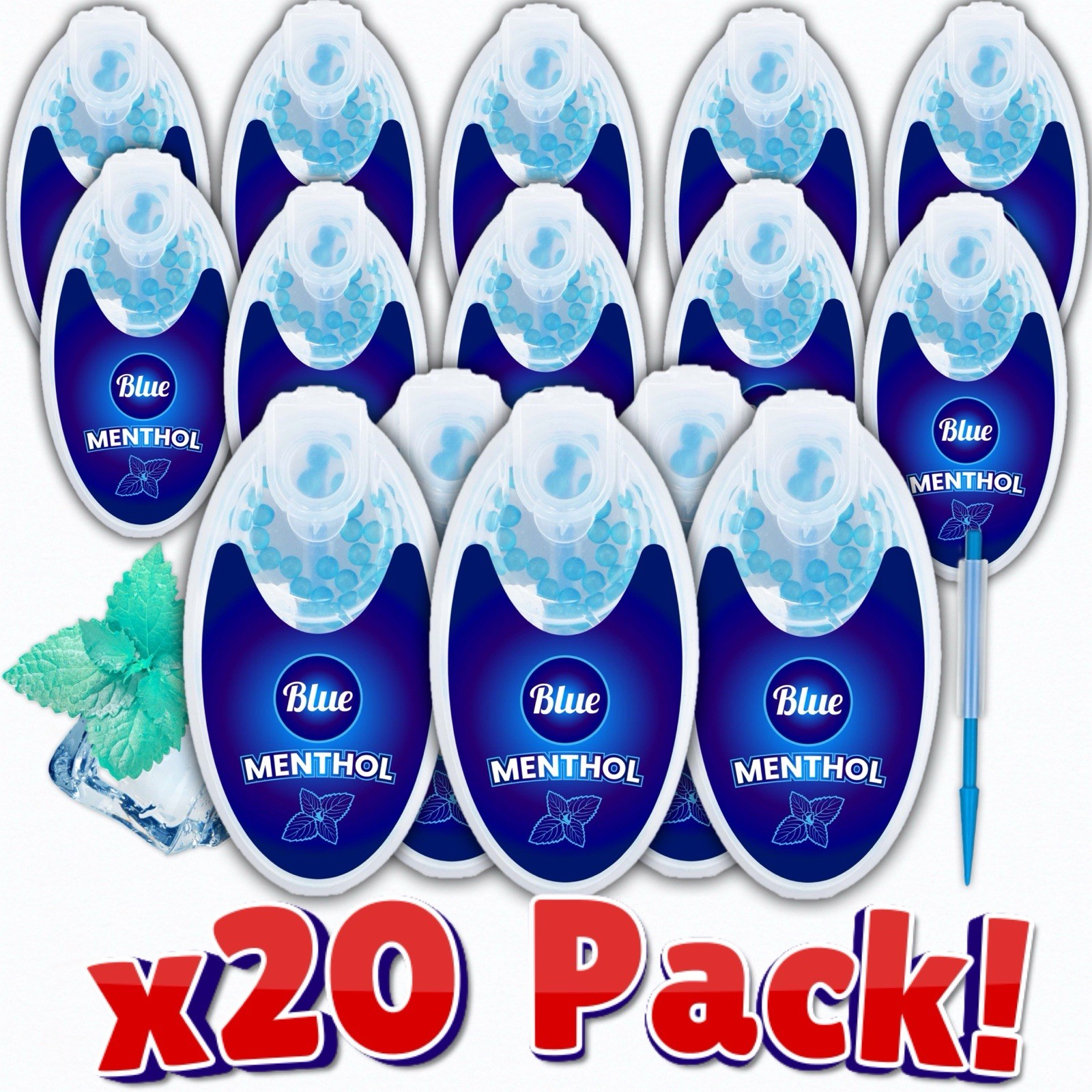Menthol Burst Beads Crush Balls Blue Menthol (20X Bundle) 2000 VALUE PACK