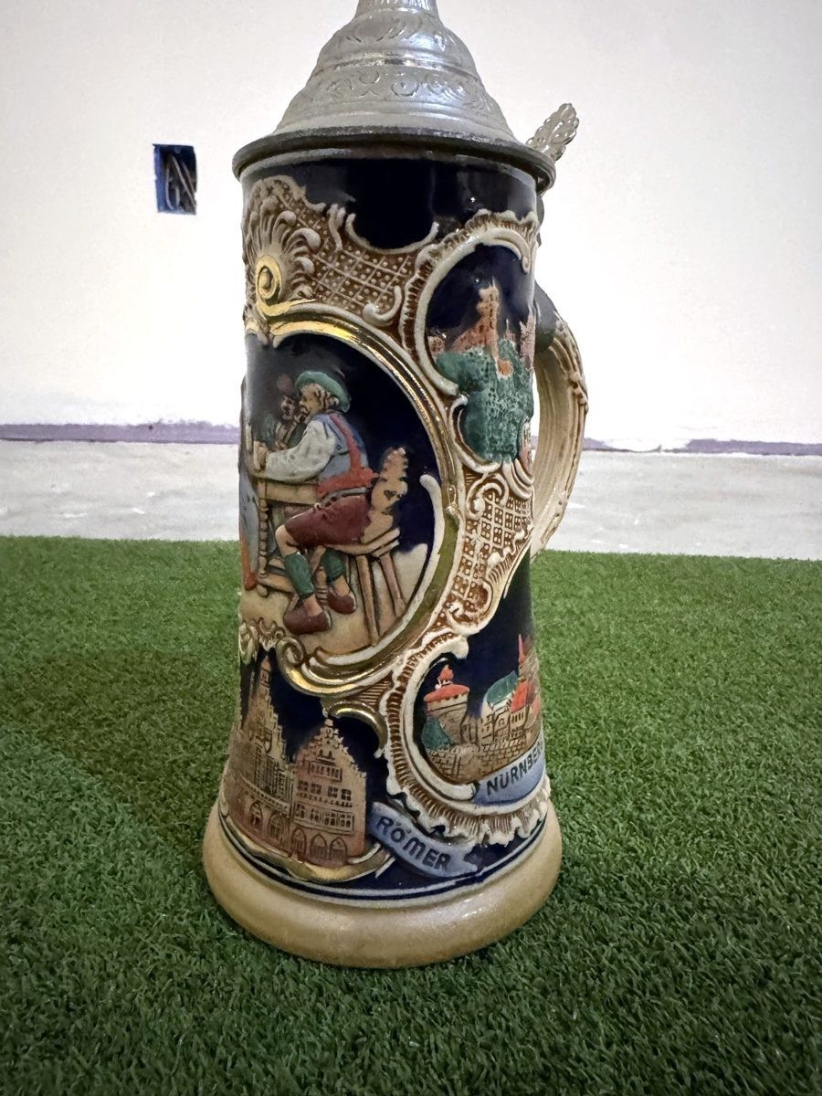 Marzi & Remy German Beer Stein Pewter Lid Frankfurt Munich Nurnberg Wiesbaden