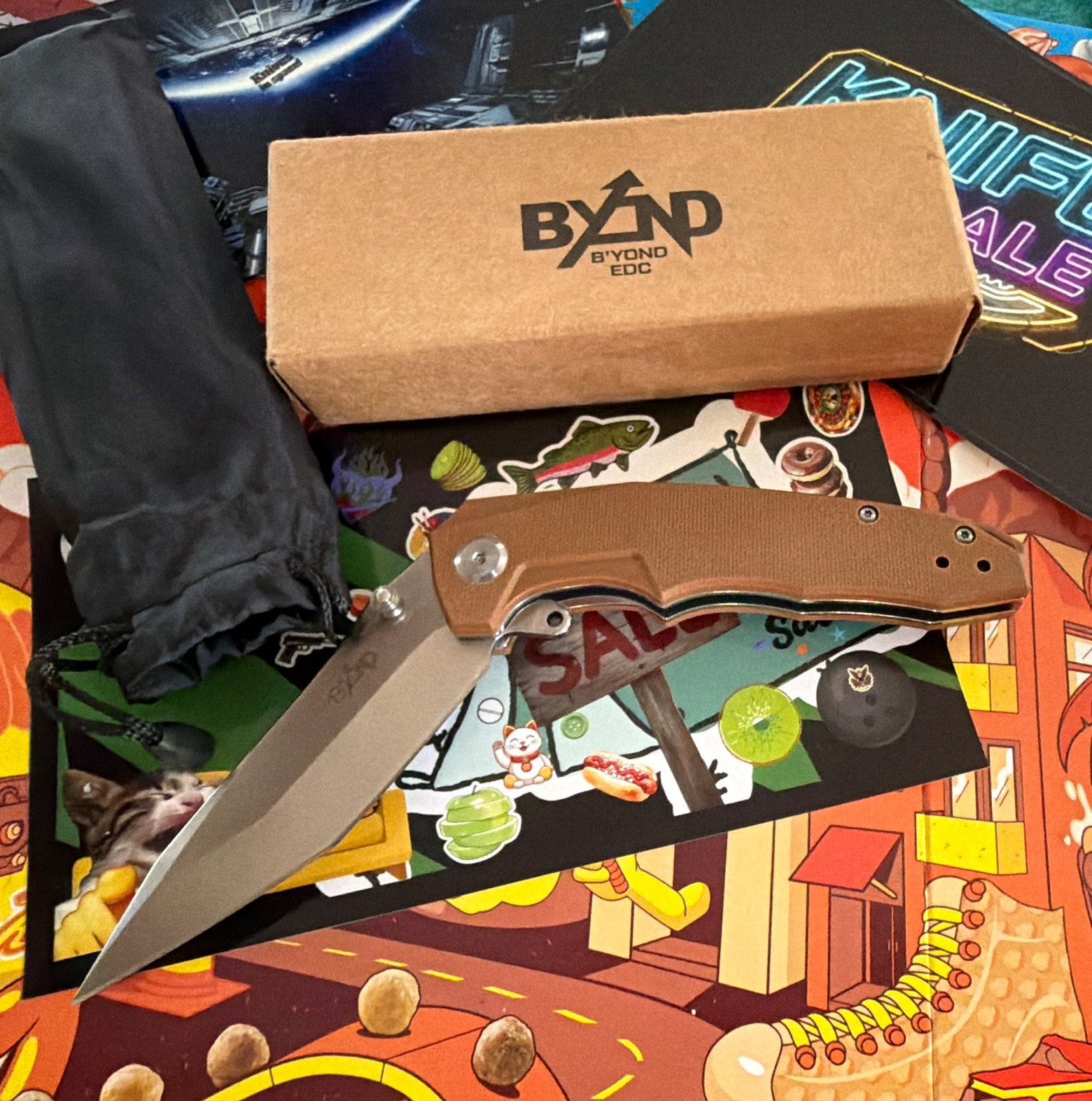 Byond EDC BEDC-2203 D2 Brown Micarta Drop Point Liner Lock Pocketknife Clip