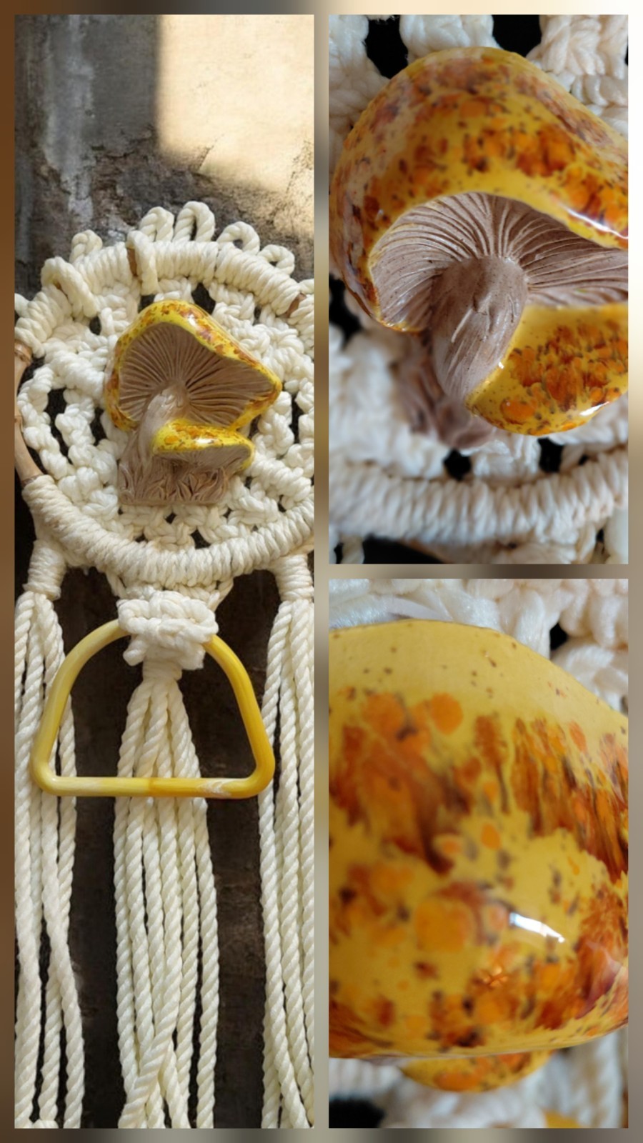 VTG 70’s MCM Boho Mushroom Macrame Towel Holder Wall Hanging Art Cottage Core