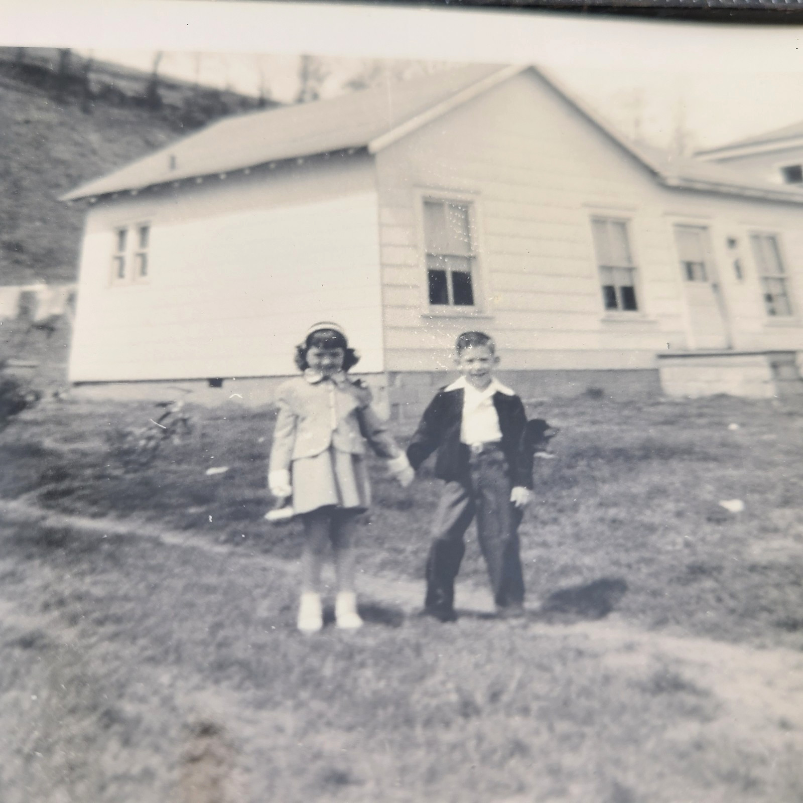 Smiling Boy Girl Holding Hands Affectionate Easter Sunday Best Vintage Photo