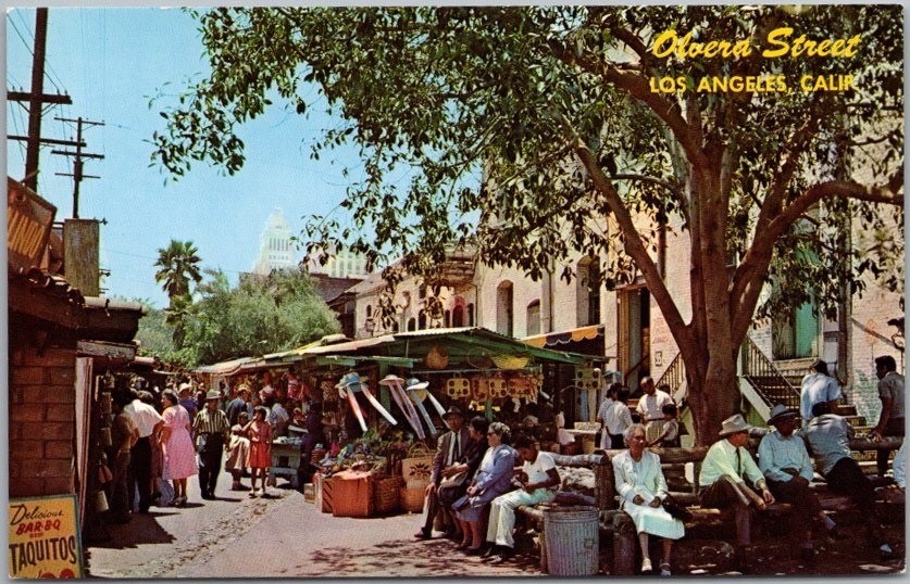 c1950s LOS ANGELES, California Postcard OLVERA STREET Vendor Booths / Unused
