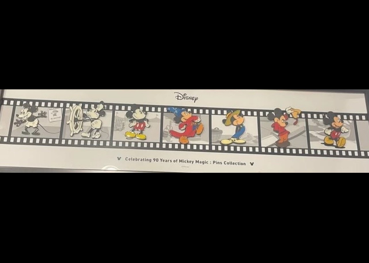 RARE Disney Japan Sorcerer Mickey Steamboat Pin 90th Birthday Giant Frame Set