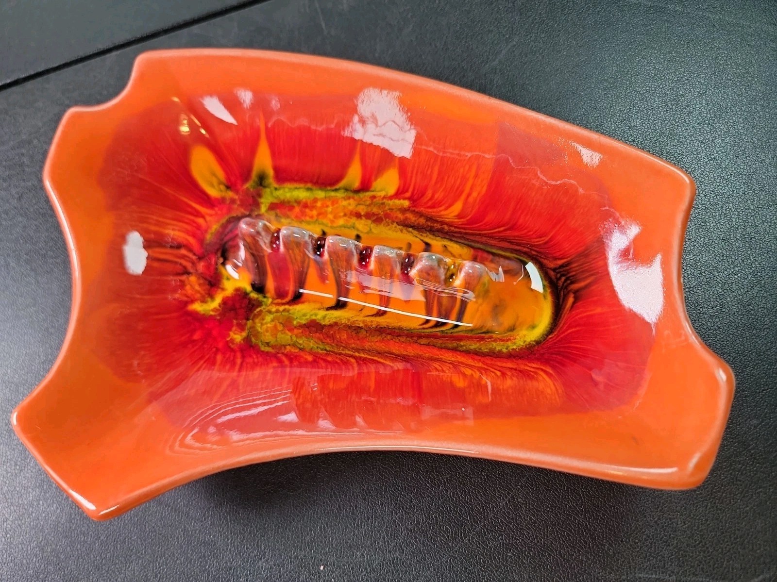 Vintage Maurice of California Ceramic Ashtray Mid Century Modern Drip Glaze 
