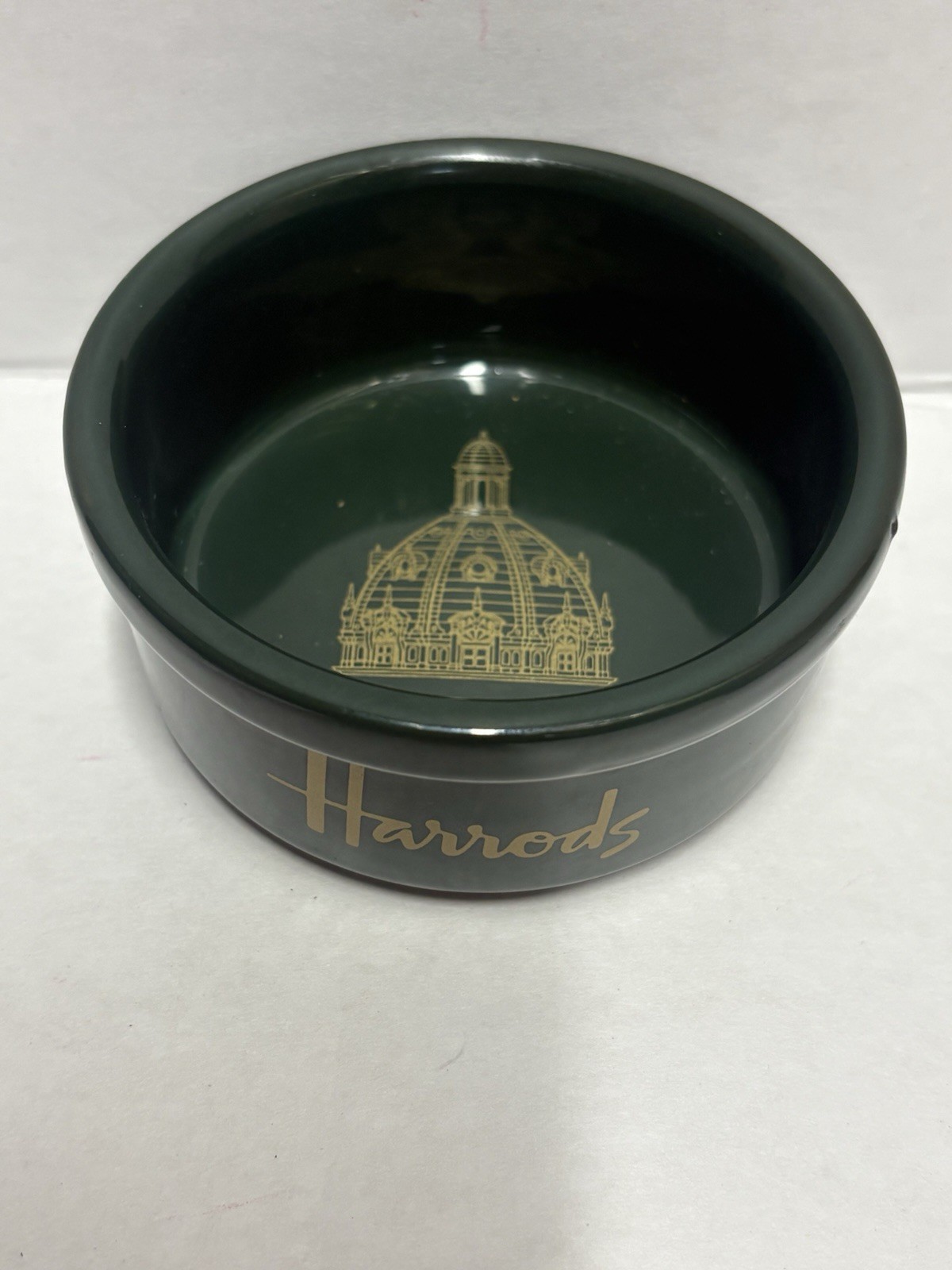 Harrods London Green & Gold Small Trinket Dish Knightsbridge Souvenir