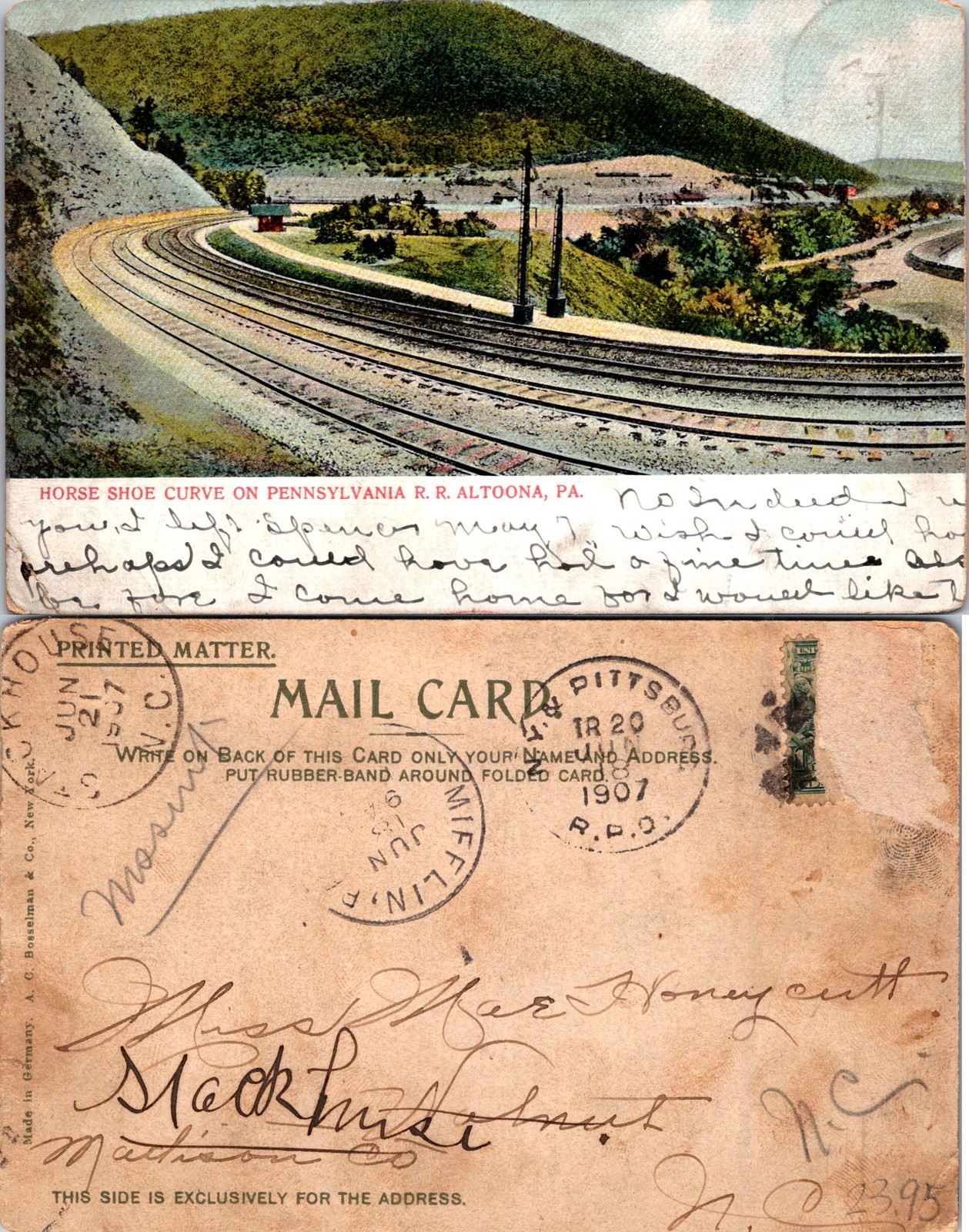 Altoona PA Horse Shoe Curve on Pennsylvania R.R. Tracks Postcard 72293