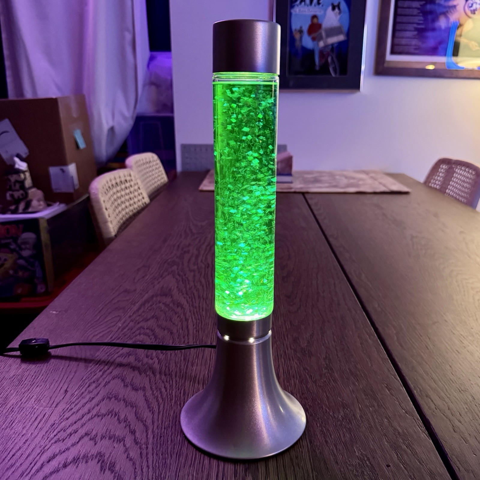 Vintage Y2K Green Glitter Motion Lamp 15” Silver Base Sparkle Lava Style Working
