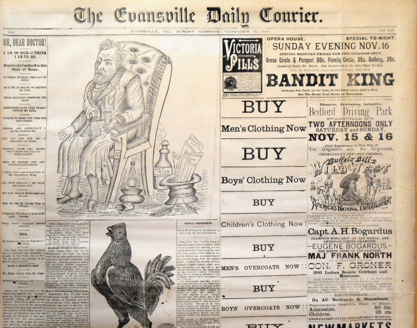 Newspaper Buffalo Bill Wild West Show Capt AH Bogardus Cowboys EvansvilleIN 1884