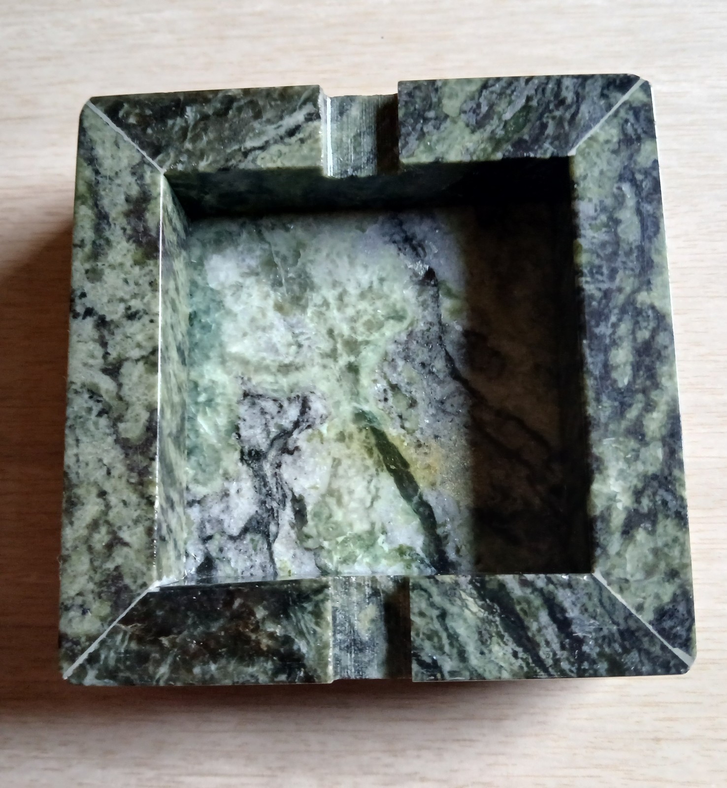 Vintage Connemara Marble Ashtray Square Hand Carved Green Irish Stone Ireland