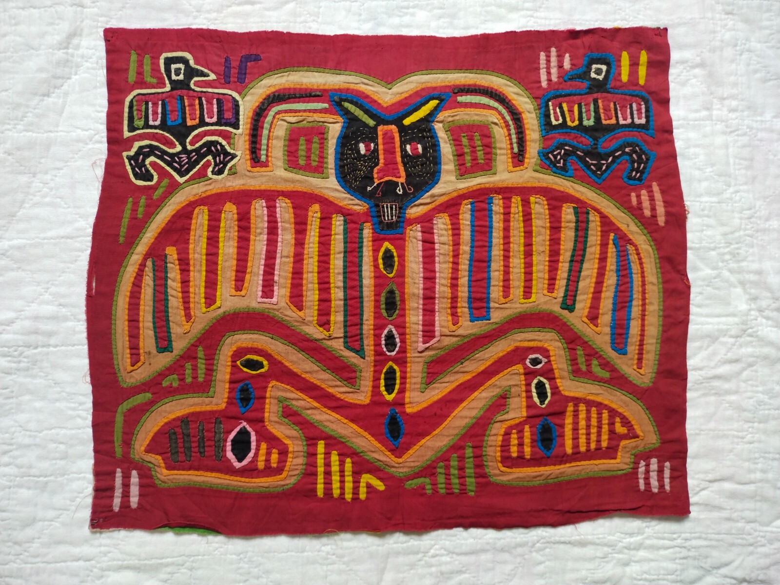 Vintage Kuna Mola Panama Traditional Needlework Handcraft Geometric Folk Art