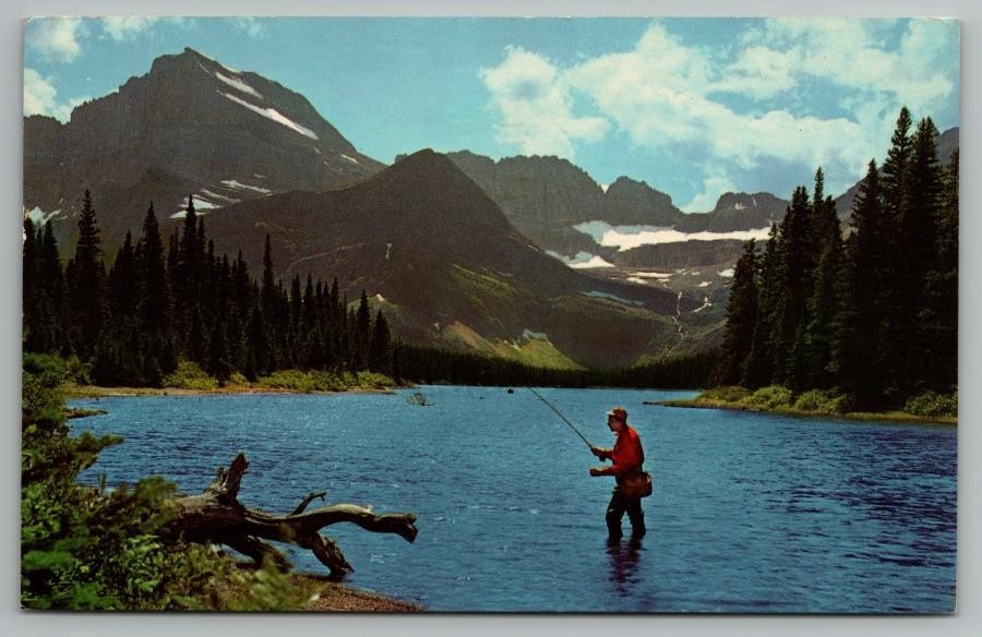 Fisherman At Lake Sherburne, Montana. Vintage Postcard. Posted  July 15, 1968