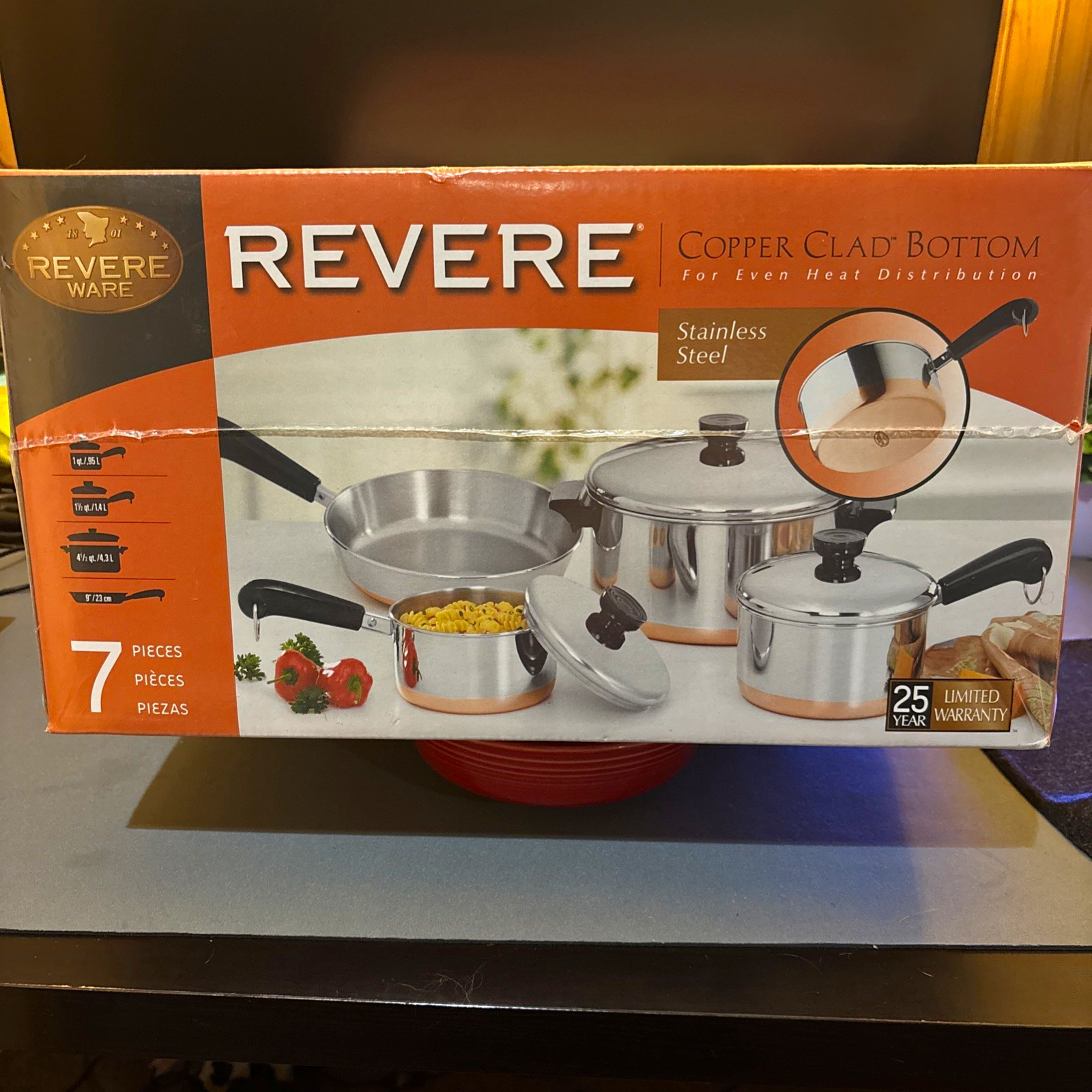 New Revere Ware Stainless Steel Cookware Copper Bottom Set of 7 Still Sealed 