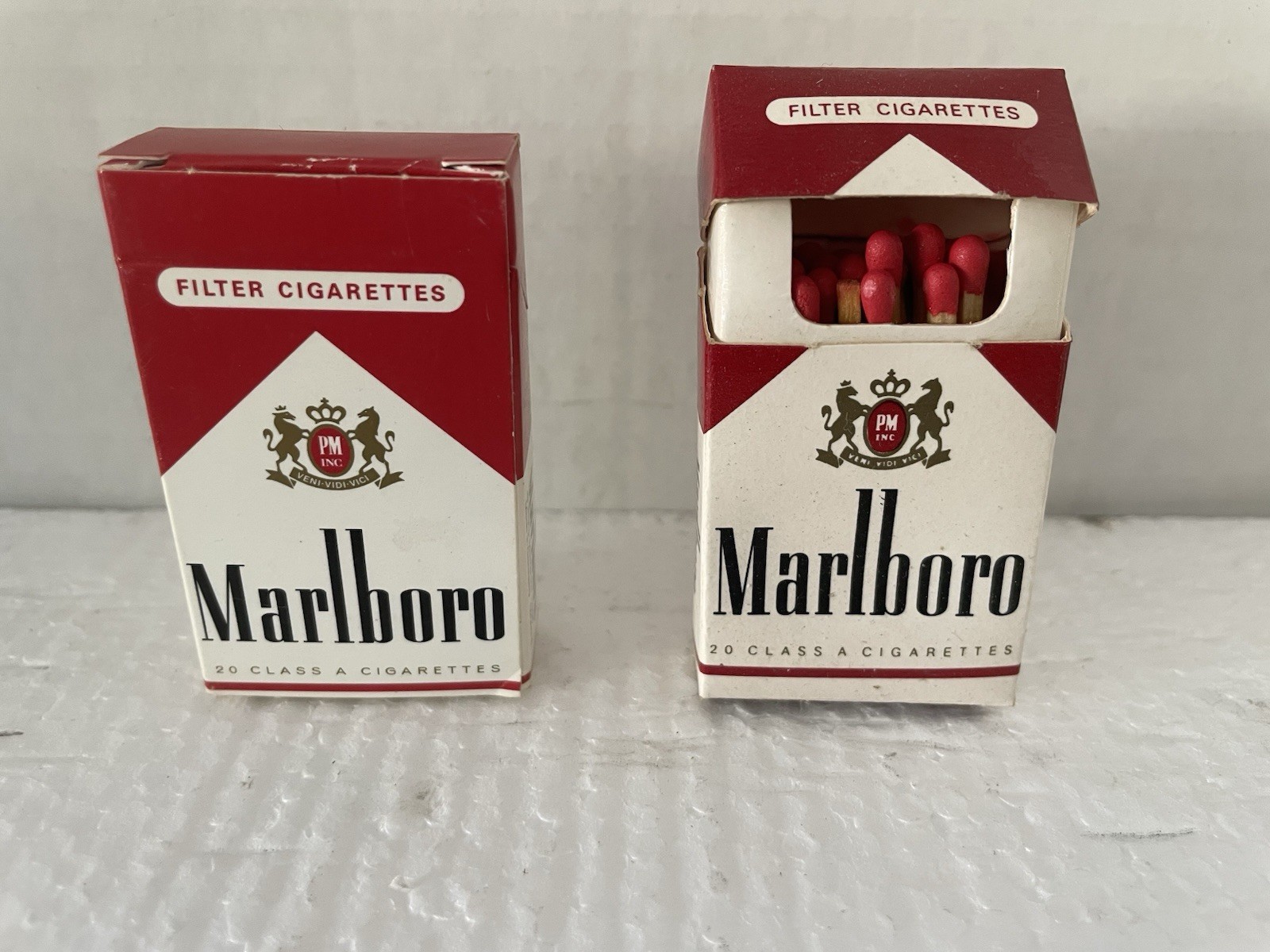 Two Vintage Marlboro Matchboxes with Wooden Matches , Pocket Box Size. Two Vintage Marlboro Matchboxes with Wooden Matches , Pocket Box Size.