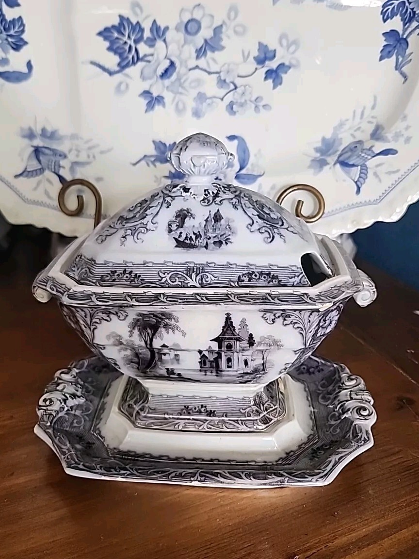 Antique T.J.&J. Mayer   Mulberry Transferware Sauce Tureen \